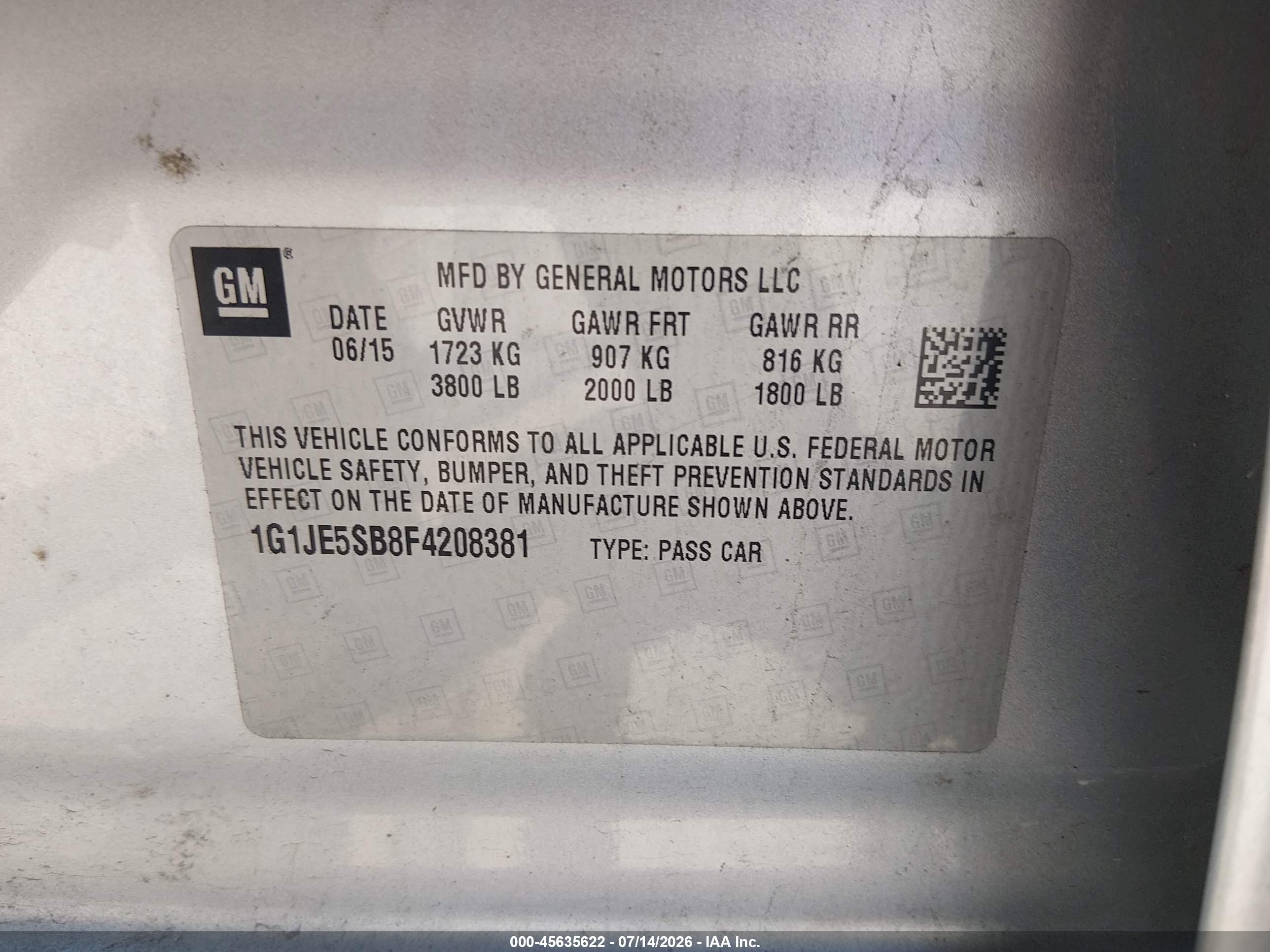 2015 Chevrolet Sonic Ltz Auto Silver vin: 1G1JE5SB8F4208381