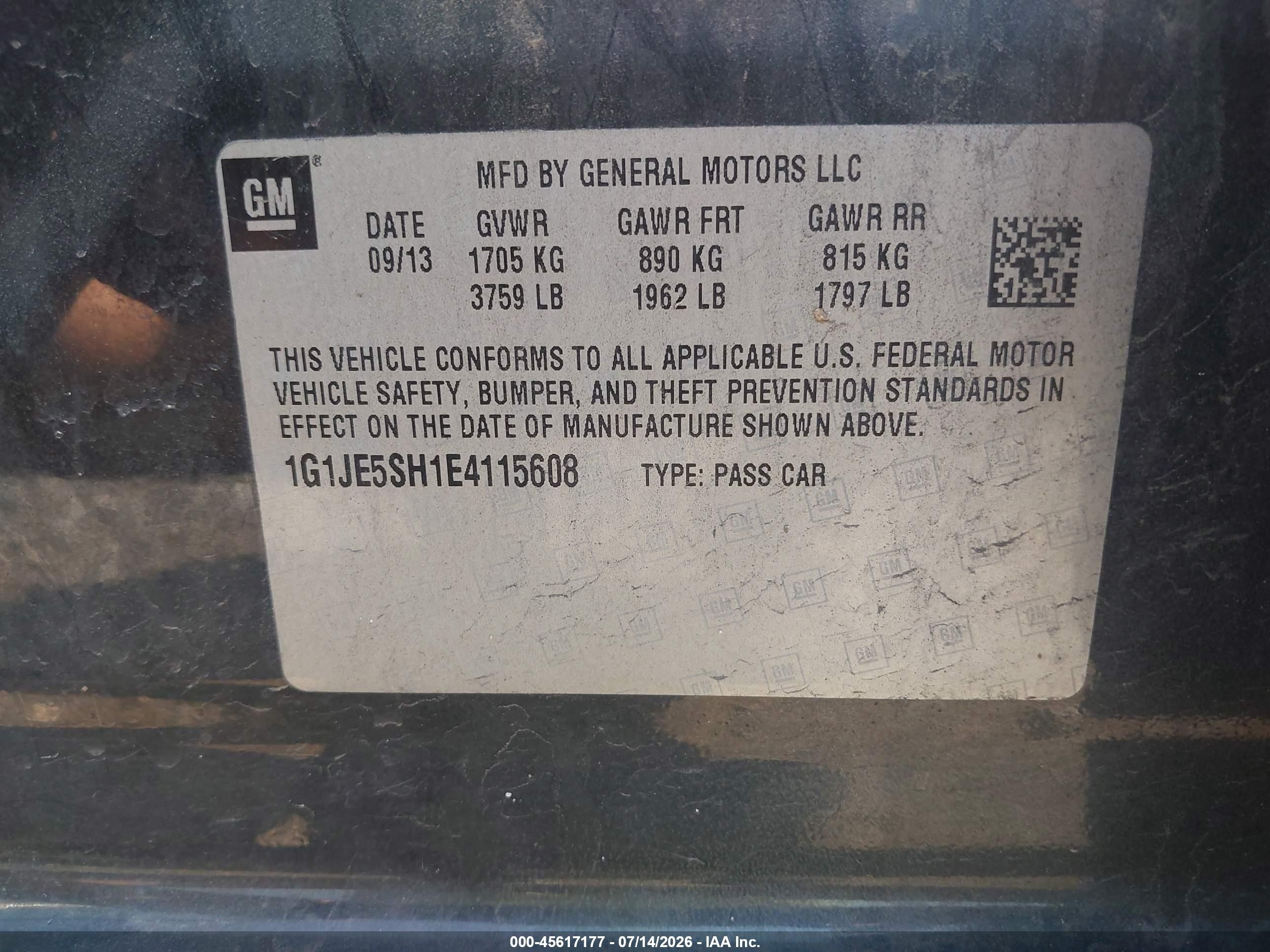 2014 Chevrolet Sonic Ltz Auto Черный vin: 1G1JE5SH1E4115608
