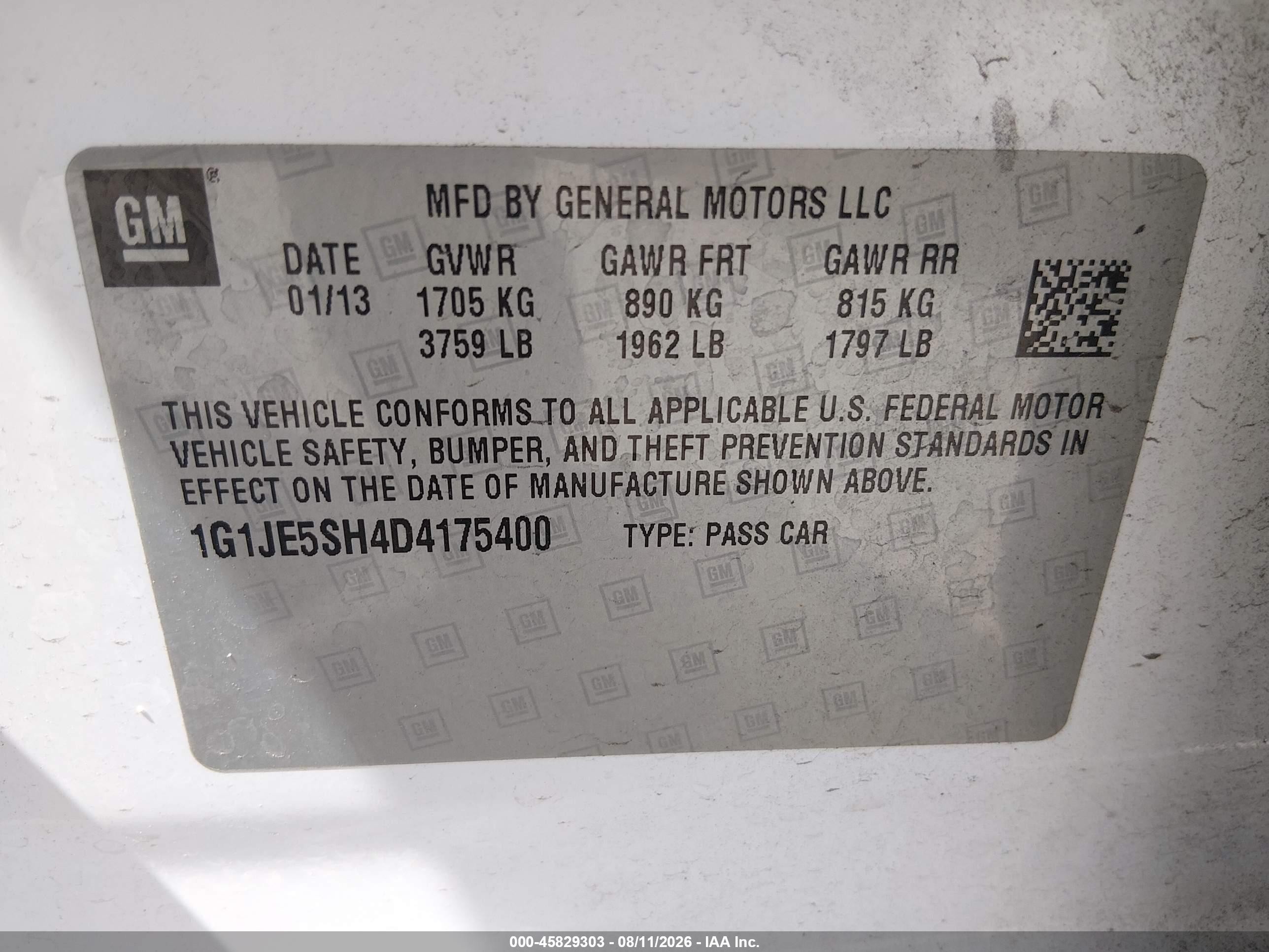 2013 Chevrolet Sonic Ltz Auto White vin: 1G1JE5SH4D4175400