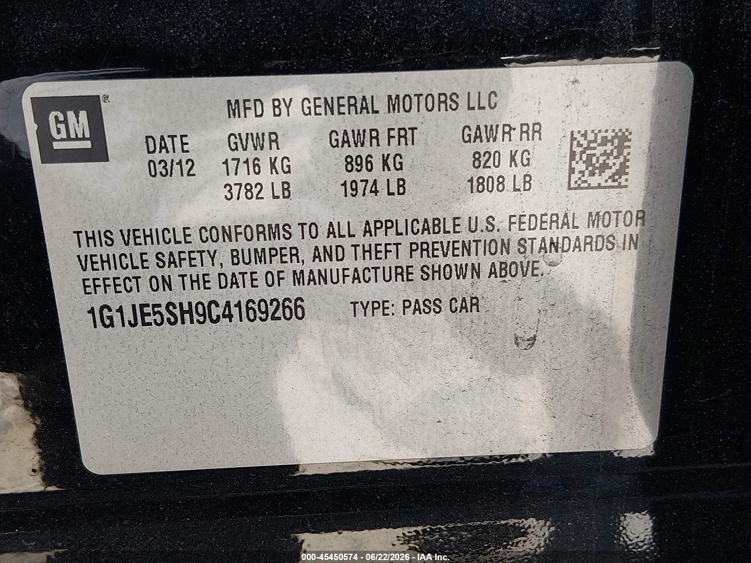 2012 Chevrolet Sonic 2lz Black vin: 1G1JE5SH9C4169266