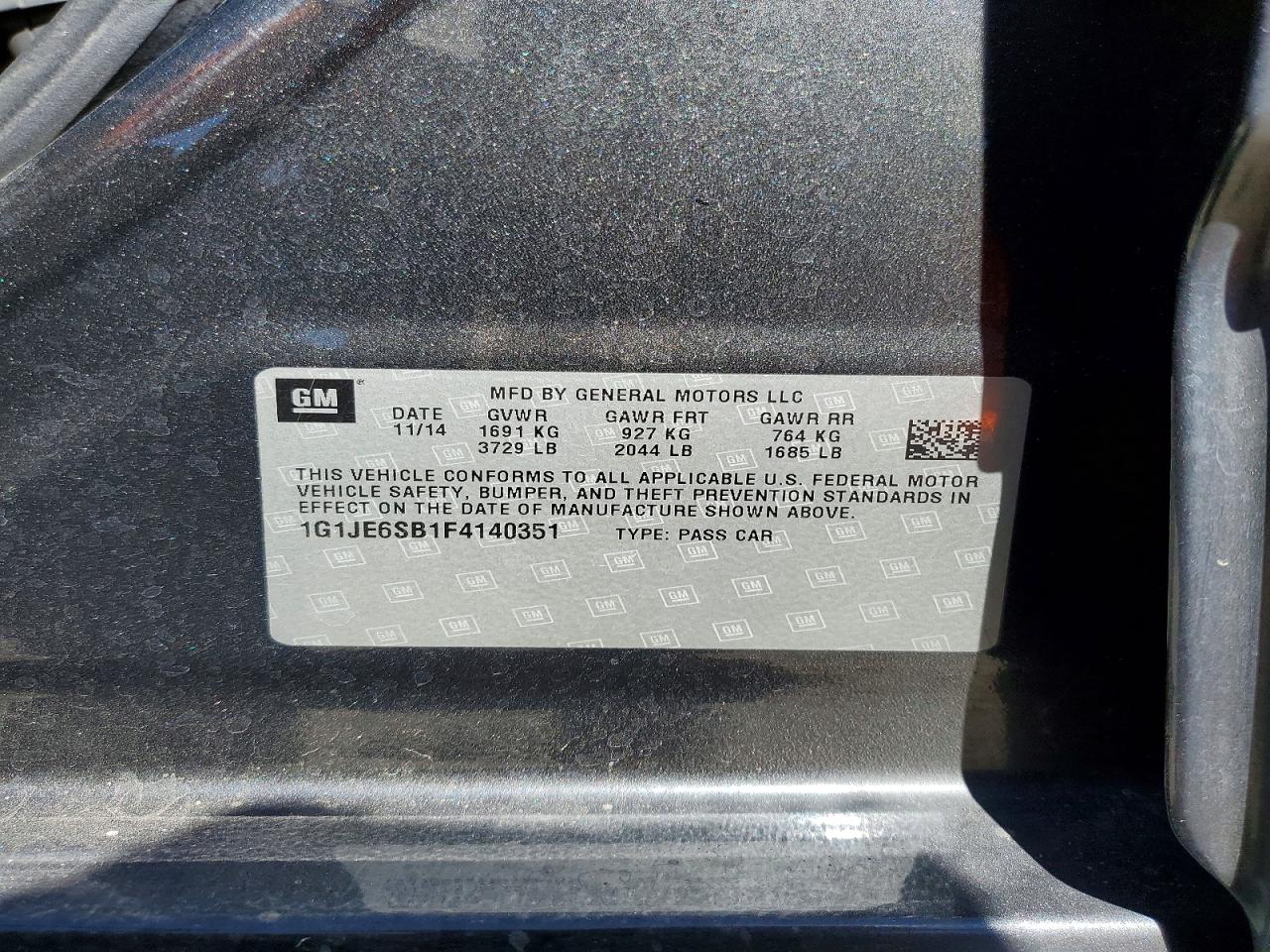 2015 Chevrolet Sonic Ltz Gray vin: 1G1JE6SB1F4140351