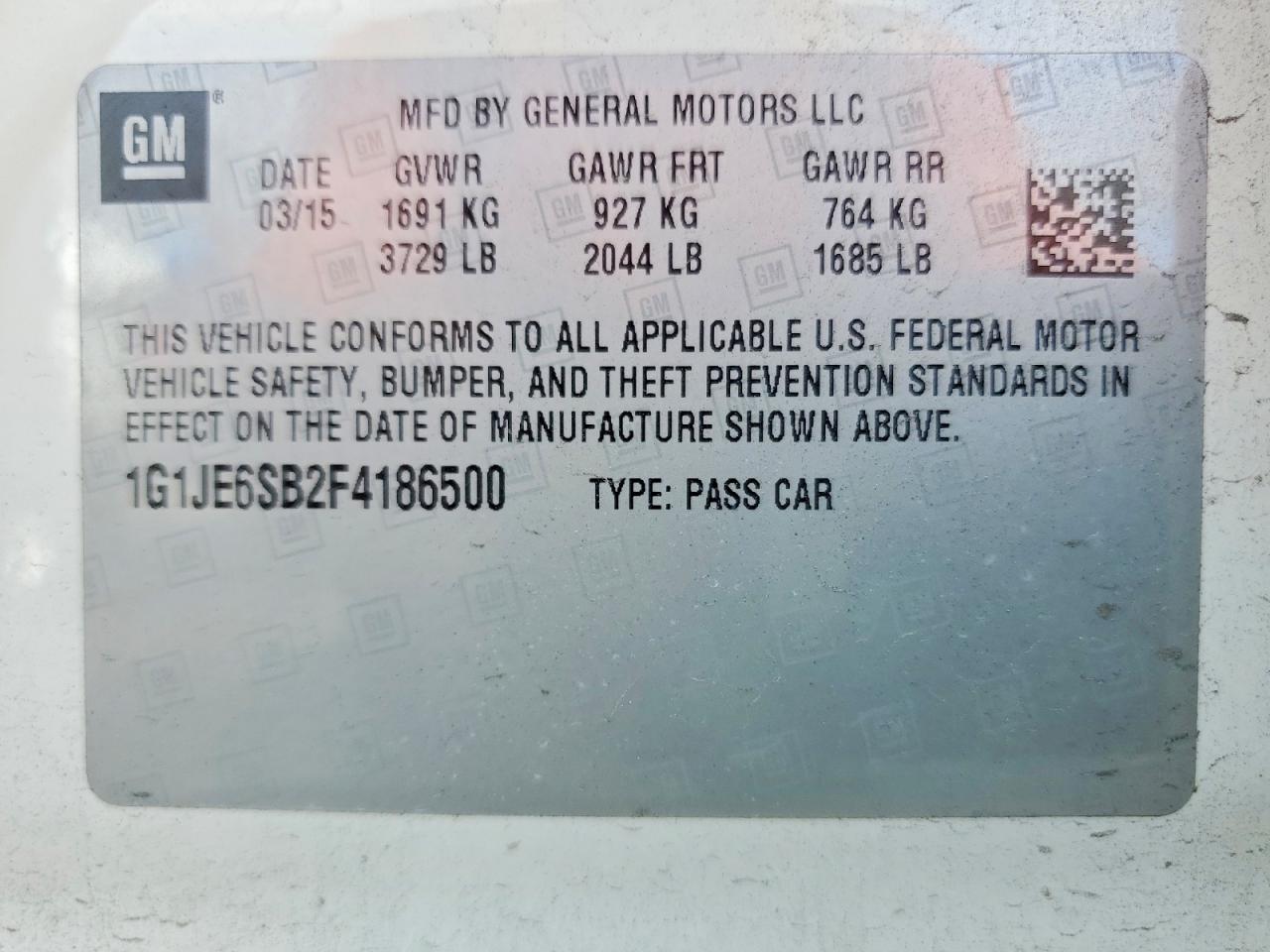 2015 Chevrolet Sonic Ltz White vin: 1G1JE6SB2F4186500