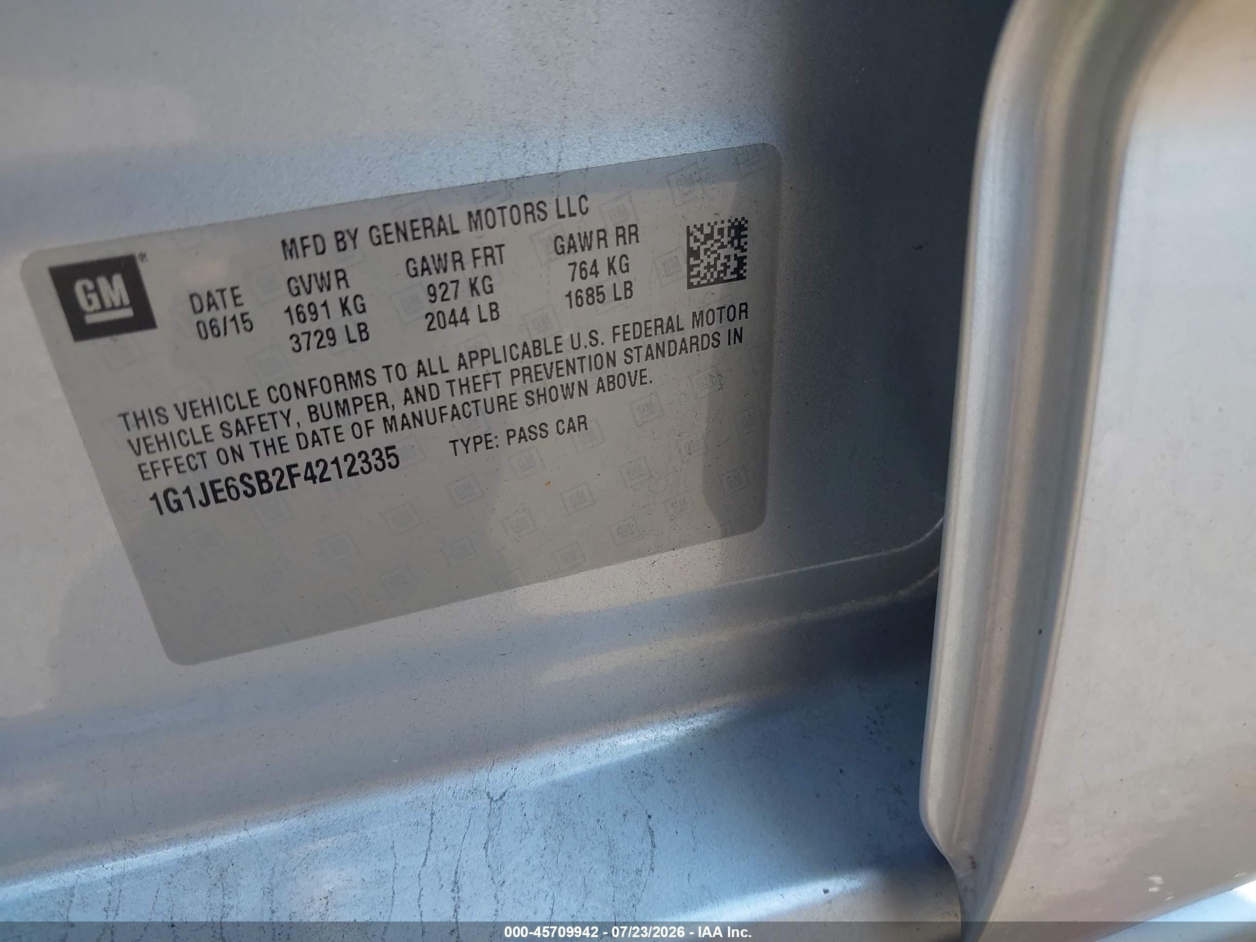 2015 Chevrolet Sonic Ltz Auto Silver vin: 1G1JE6SB2F4212335