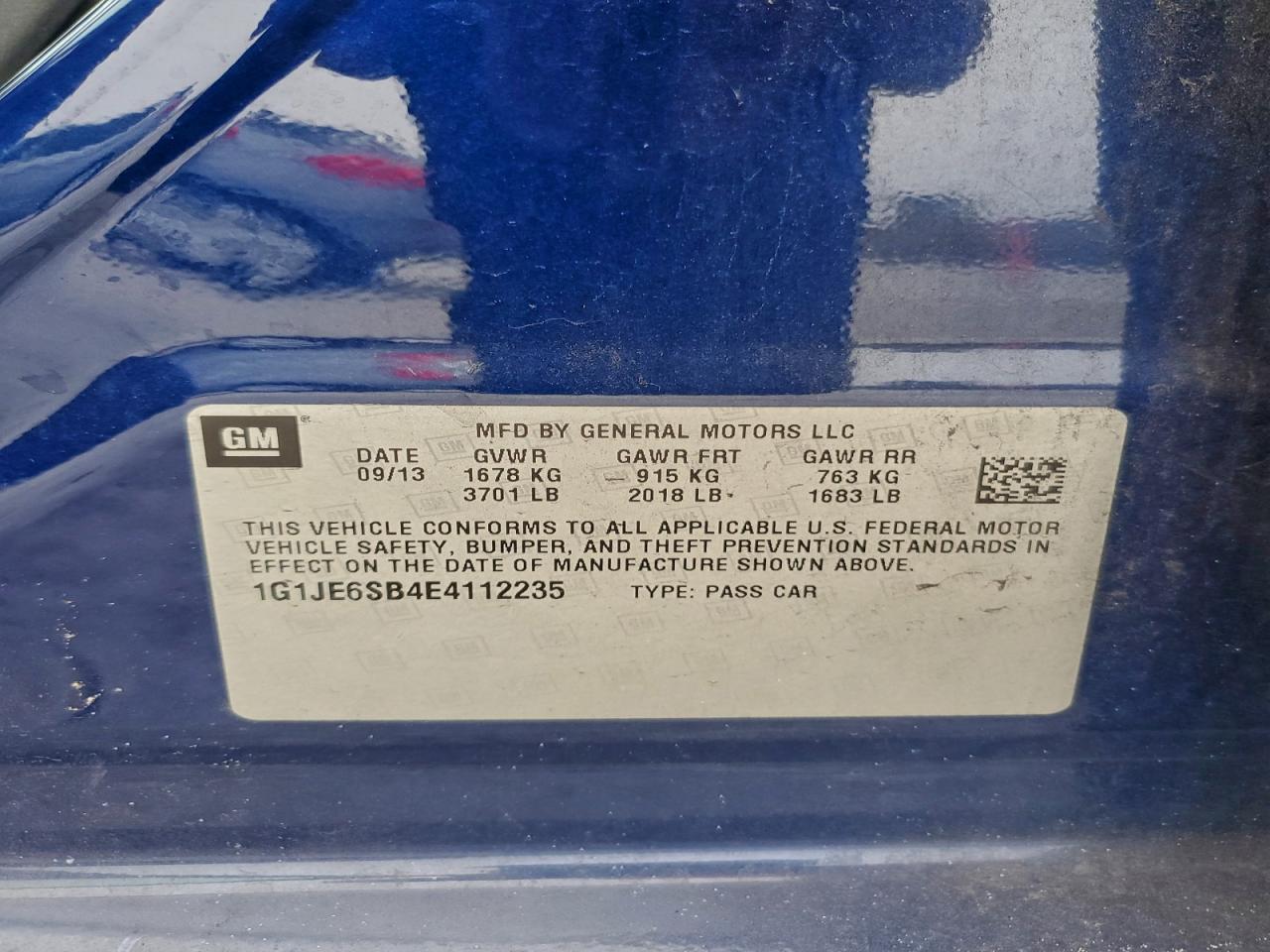 2014 Chevrolet Sonic Ltz Blue vin: 1G1JE6SB4E4112235