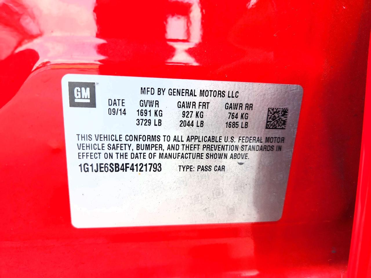 2015 Chevrolet Sonic Ltz Red vin: 1G1JE6SB4F4121793