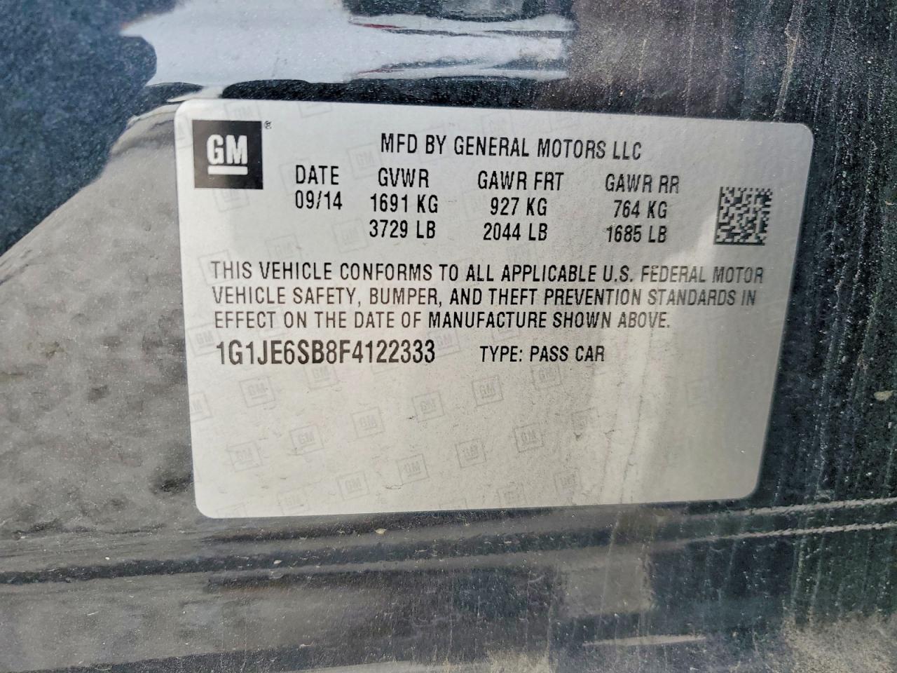2015 Chevrolet Sonic Ltz Черный vin: 1G1JE6SB8F4122333