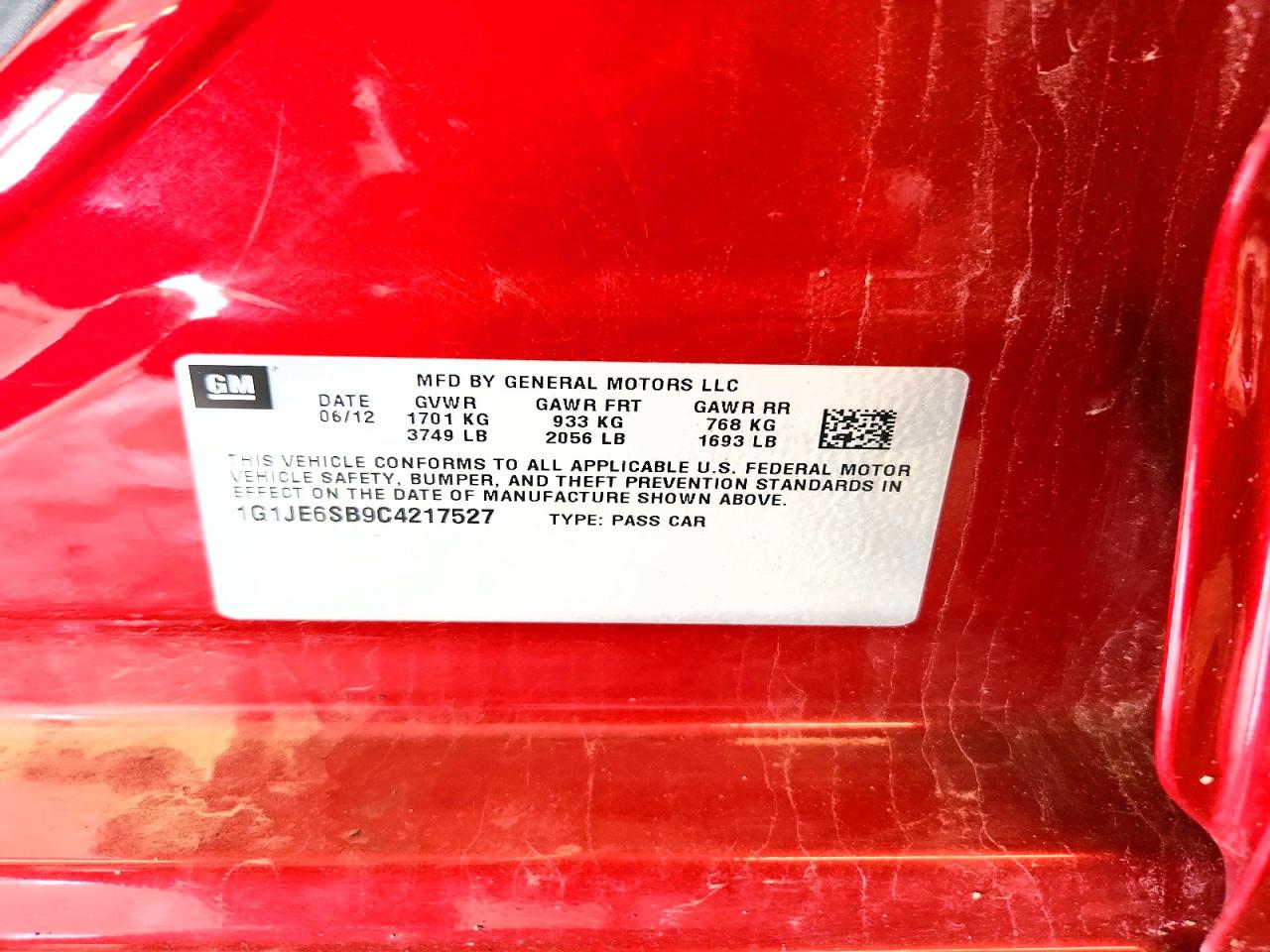 2012 Chevrolet Sonic Ltz Maroon vin: 1G1JE6SB9C4217527