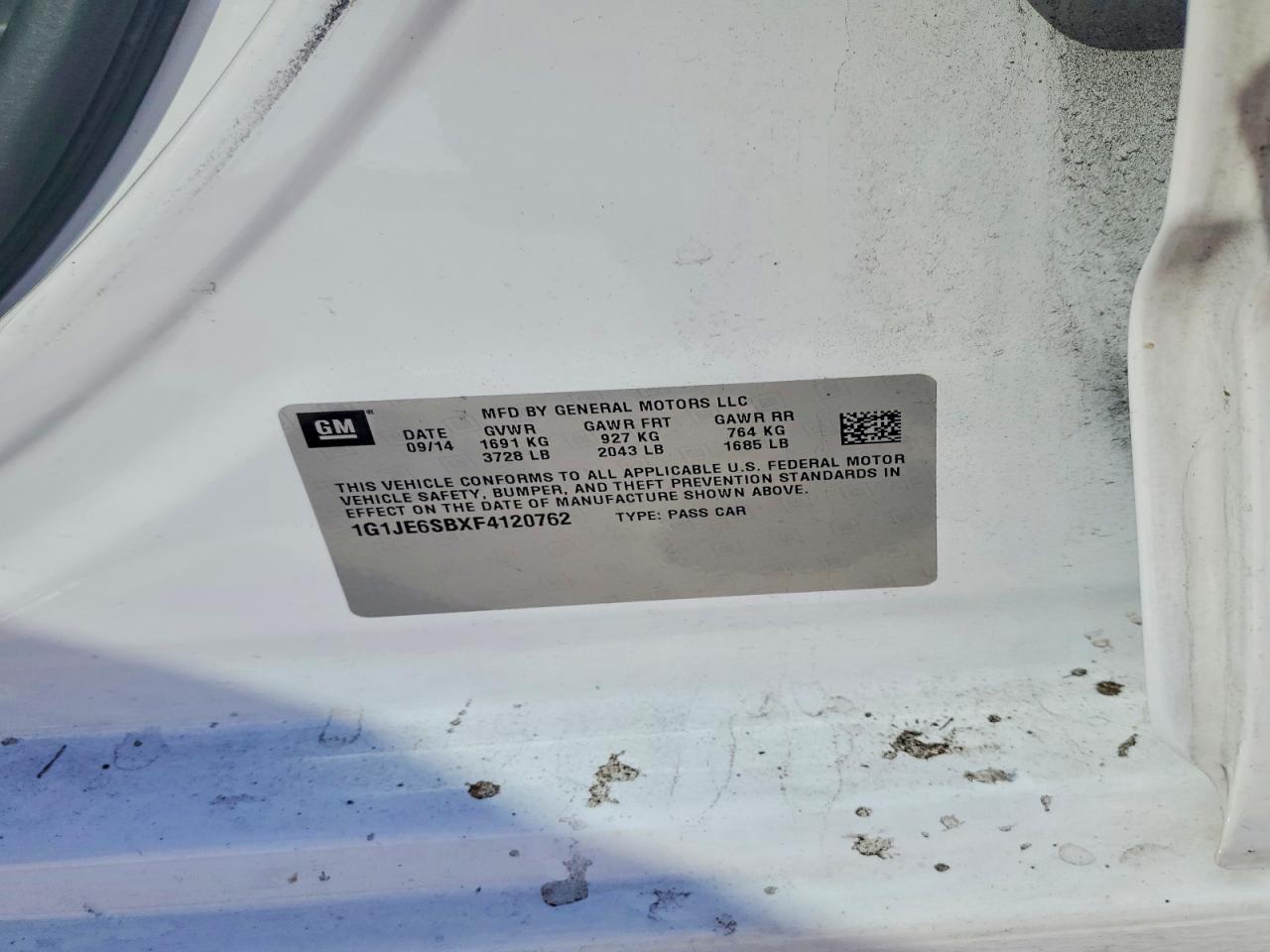 2015 Chevrolet Sonic Ltz Белый vin: 1G1JE6SBXF4120762