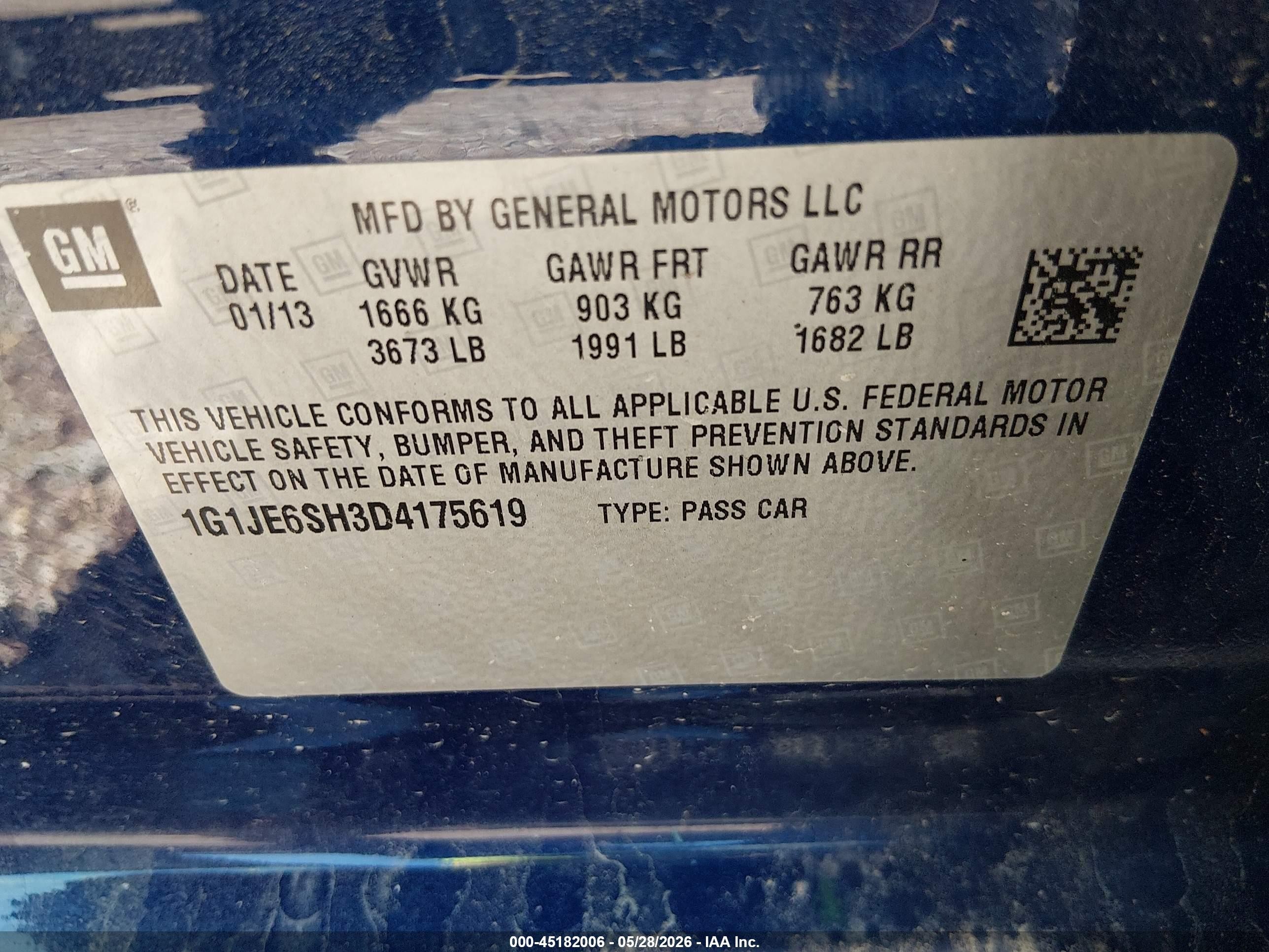 2013 Chevrolet Sonic Ltz Auto Blue vin: 1G1JE6SH3D4175619