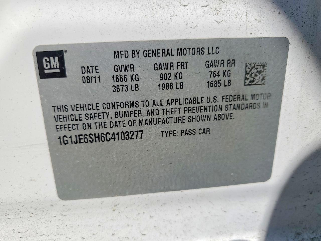 2012 Chevrolet Sonic Ltz White vin: 1G1JE6SH6C4103277