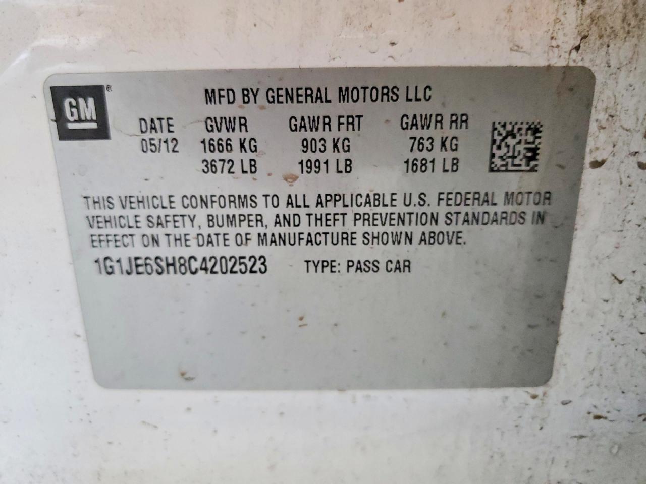 2012 Chevrolet Sonic Ltz Белый vin: 1G1JE6SH8C4202523