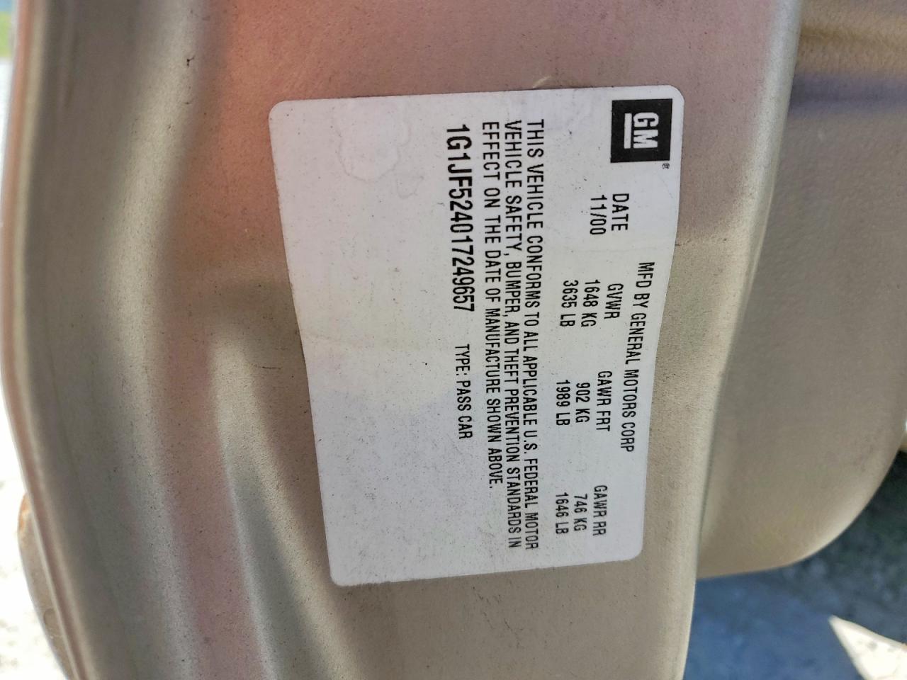 2001 Chevrolet Cavalier Ls Tan vin: 1G1JF524017249657