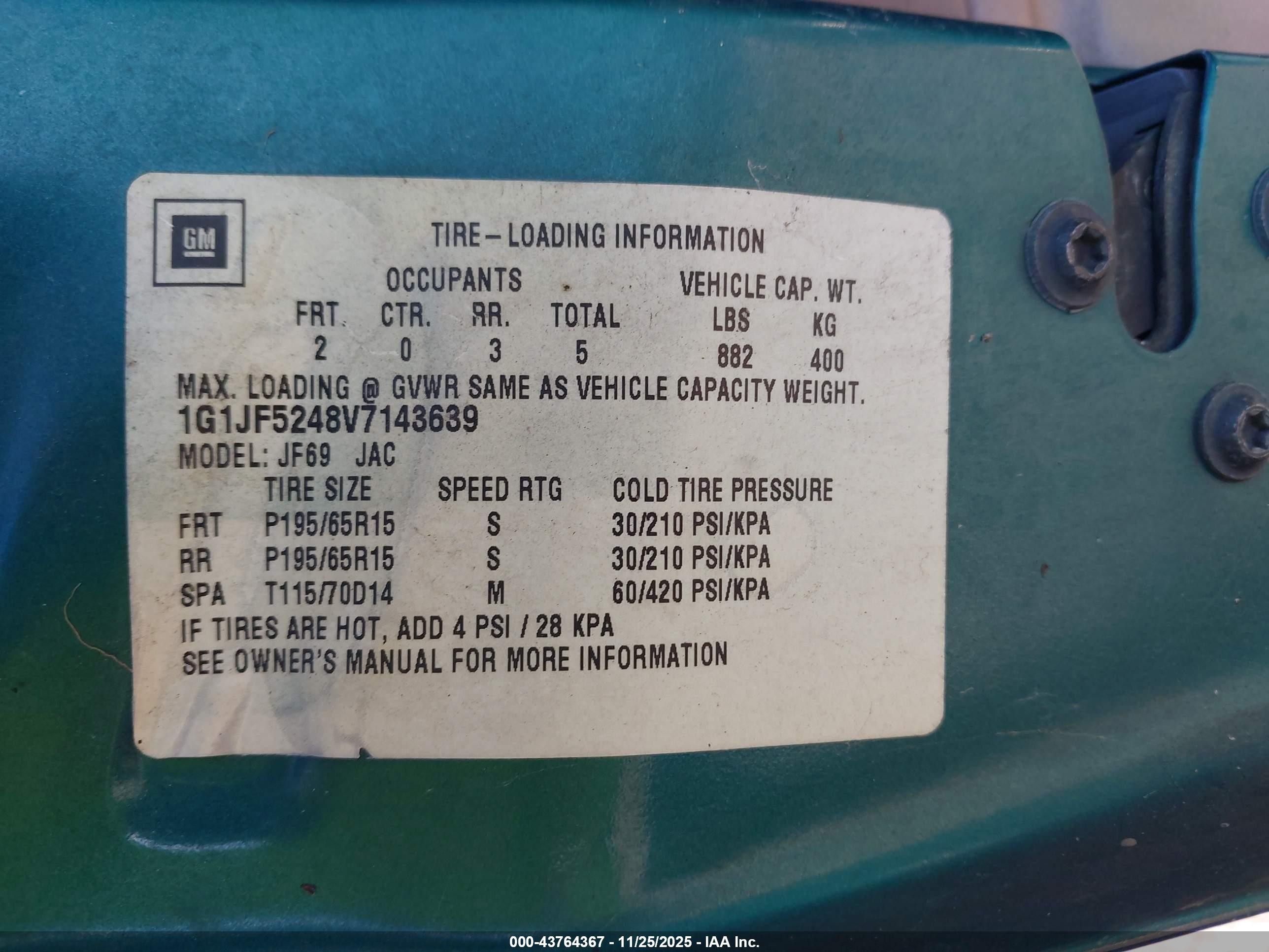 1997 Chevrolet Cavalier Ls Green vin: 1G1JF5248V7143639