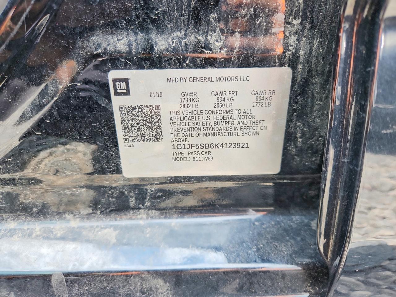 2019 Chevrolet Sonic Premier Black vin: 1G1JF5SB6K4123921