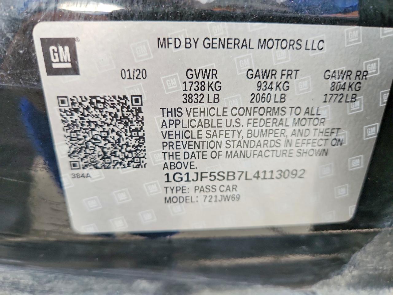 2020 Chevrolet Sonic Premier Black vin: 1G1JF5SB7L4113092
