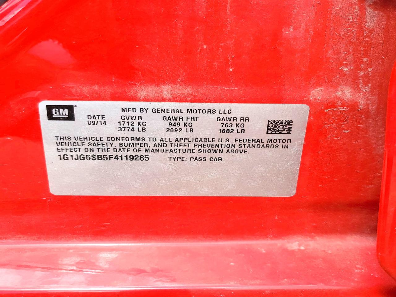 2015 Chevrolet Sonic Rs Red vin: 1G1JG6SB5F4119285