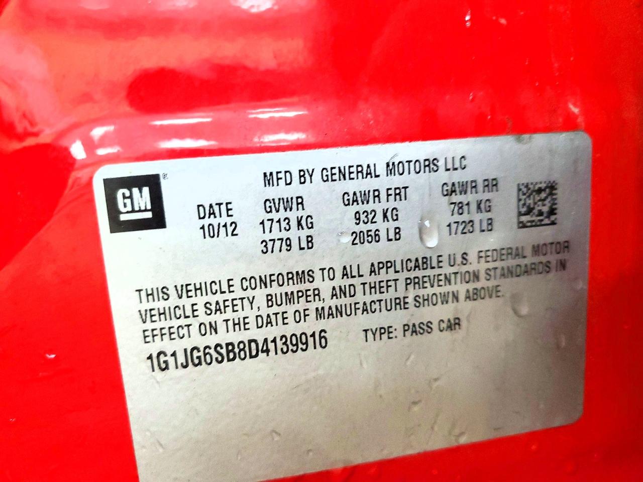 2013 Chevrolet Sonic Rs Red vin: 1G1JG6SB8D4139916
