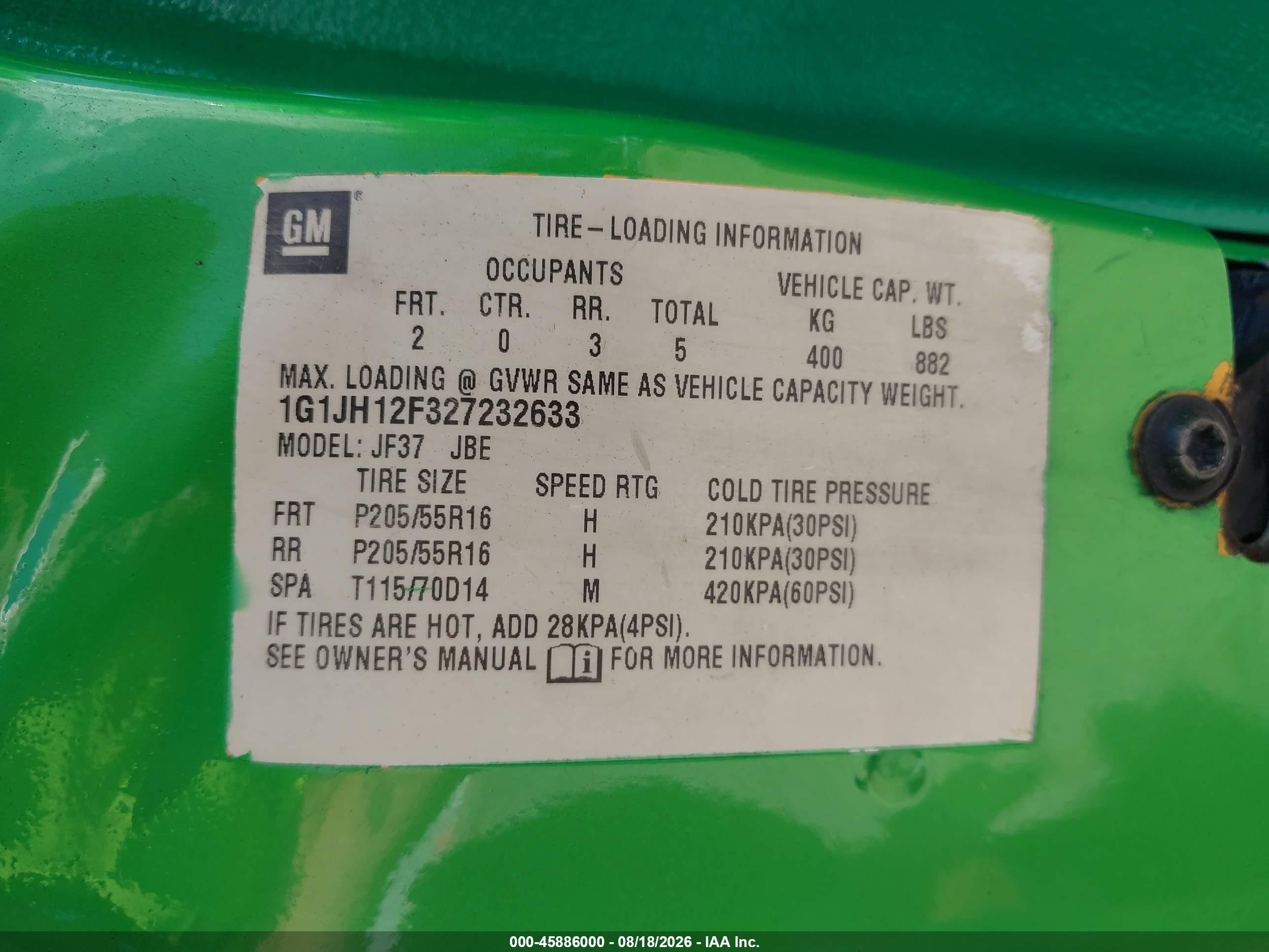 2002 Chevrolet Cavalier Z24 Green vin: 1G1JH12F327232633