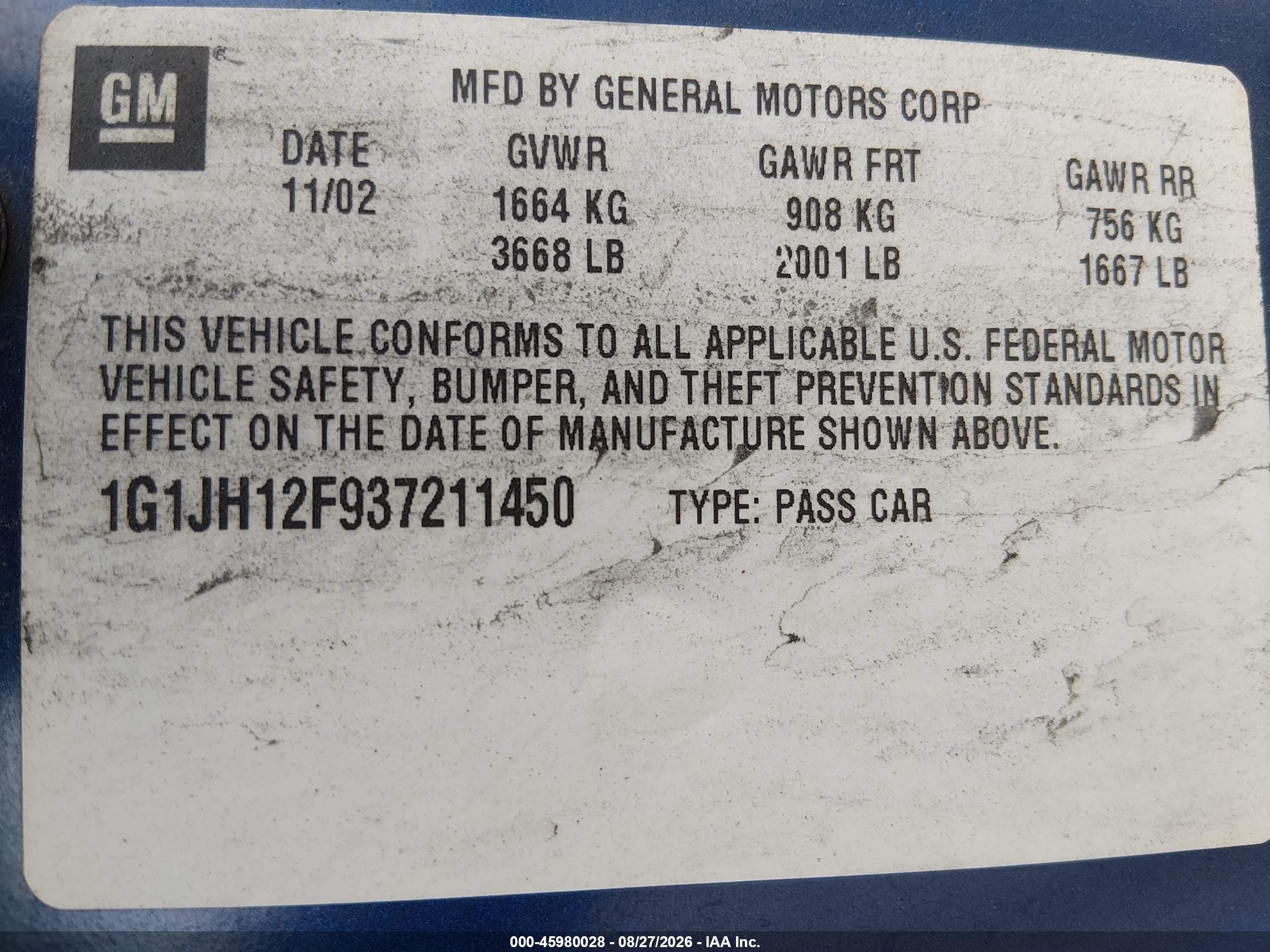 2003 Chevrolet Cavalier Ls Sport Blue vin: 1G1JH12F937211450