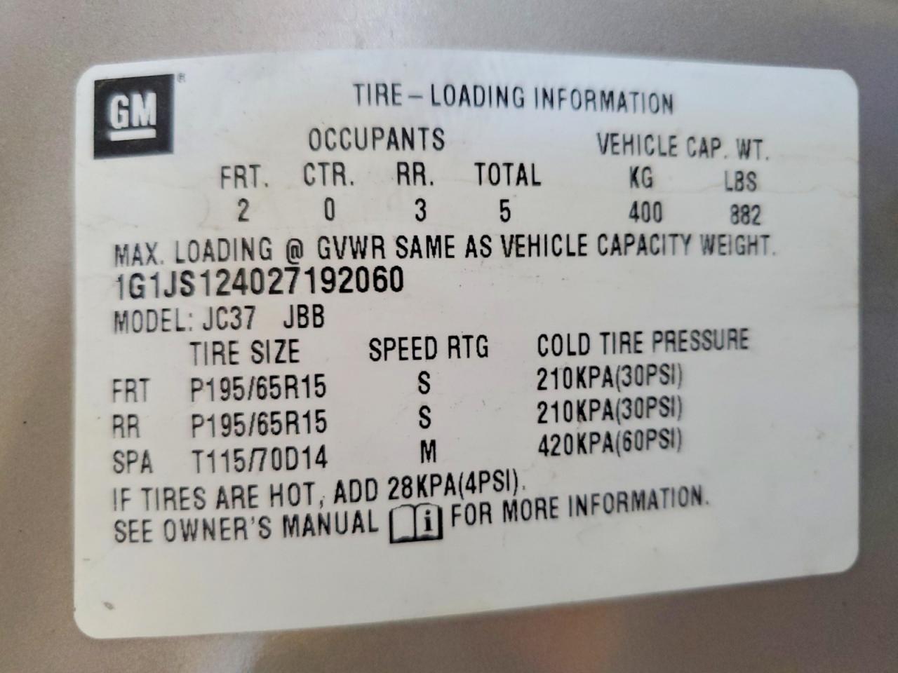 2002 Chevrolet Cavalier Ls Желто-коричневый vin: 1G1JS124027192060