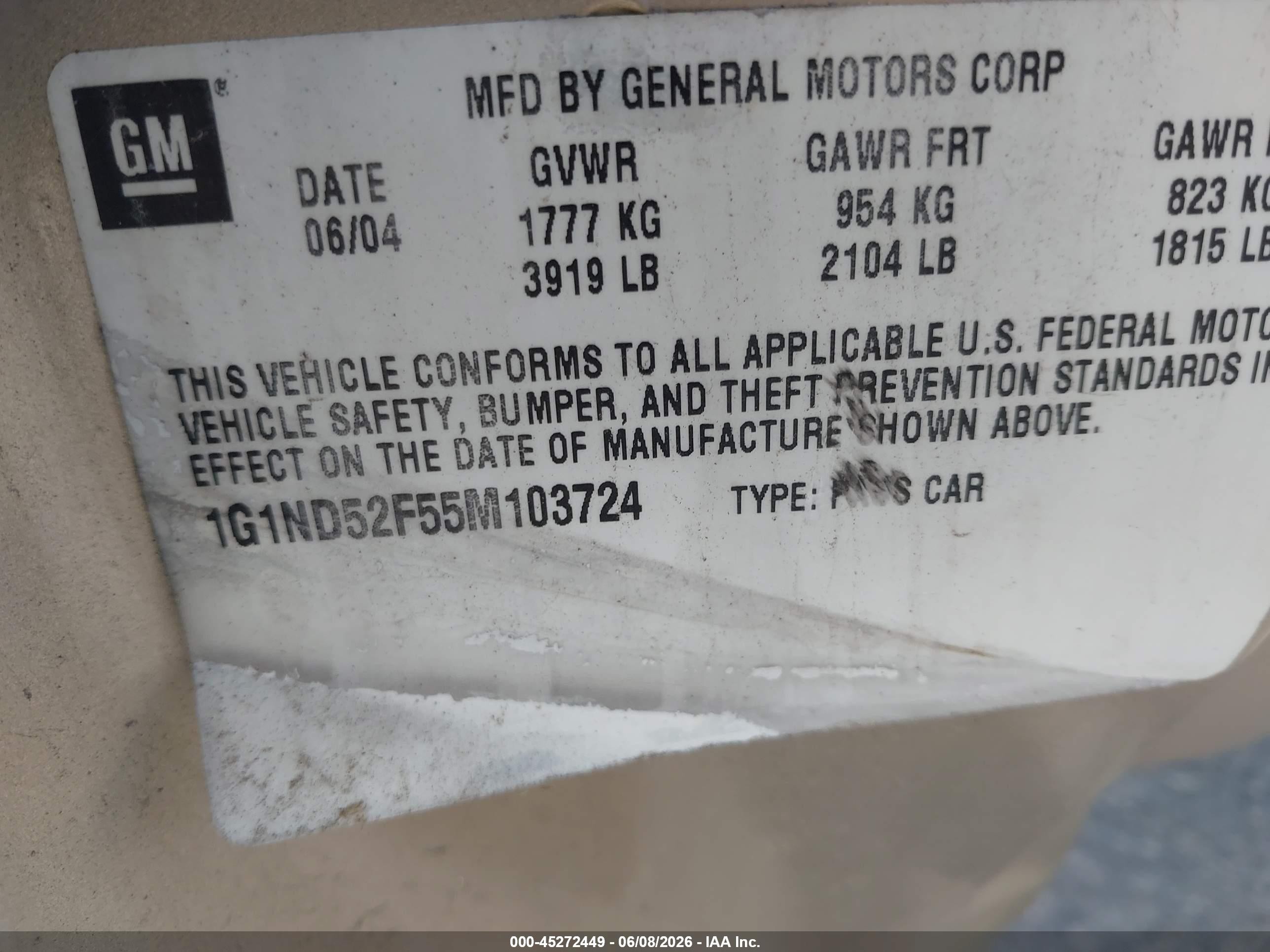 2005 Chevrolet Classic   Золотой vin: 1G1ND52F55M103724