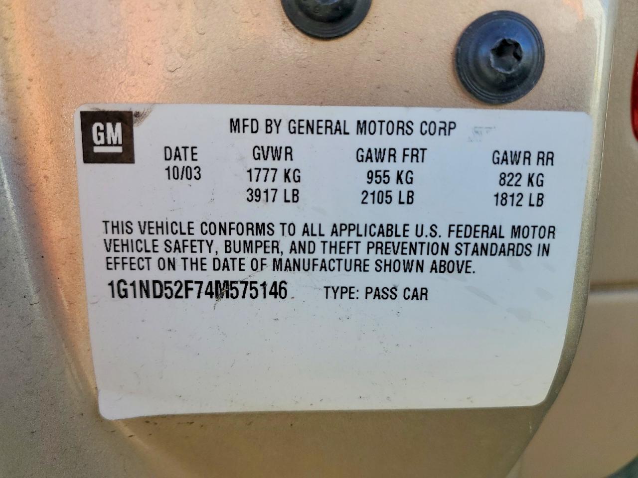 2004 Chevrolet Classic Tan vin: 1G1ND52F74M575146