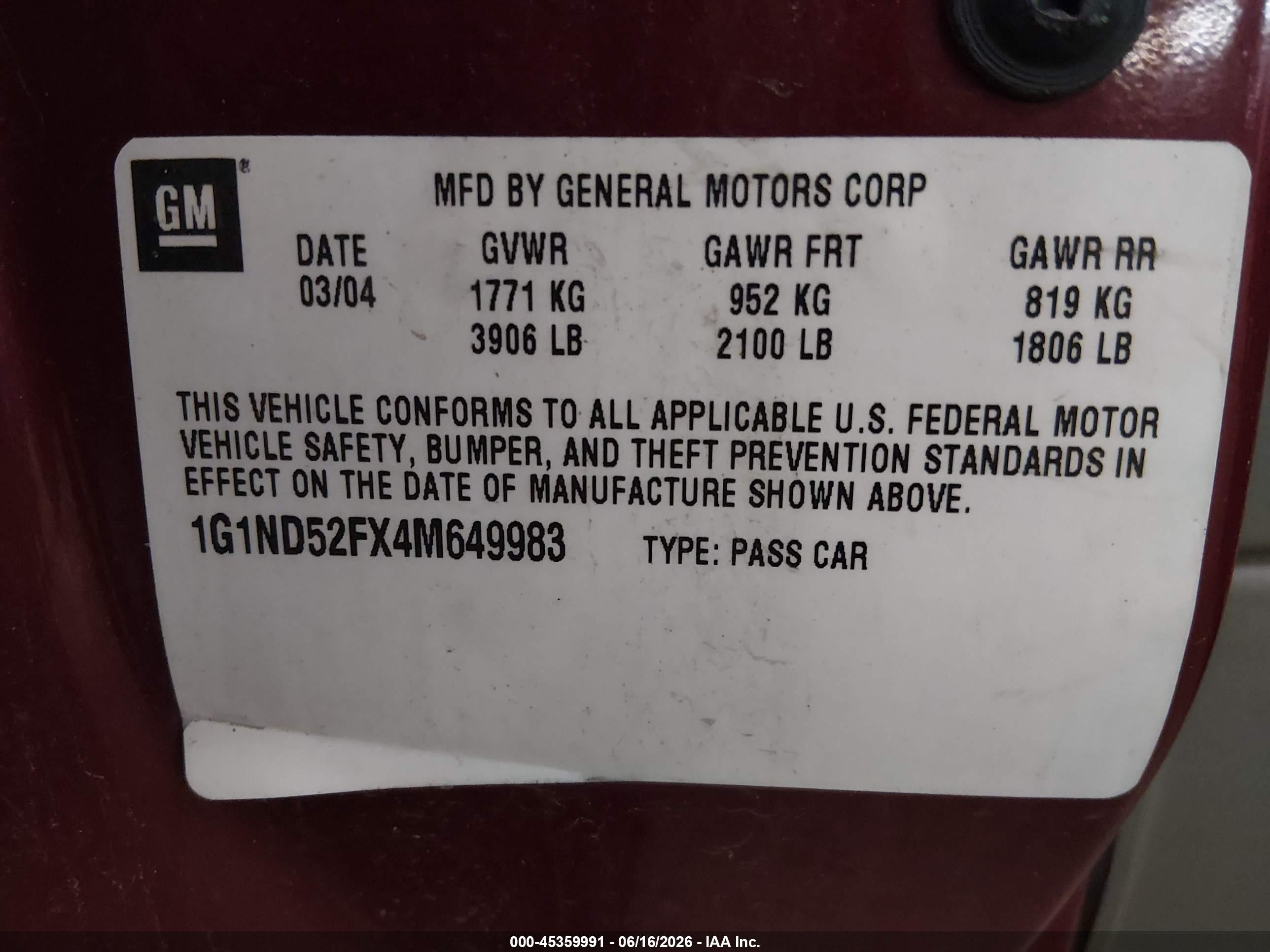 2004 Chevrolet Classic   Темно-бордовый vin: 1G1ND52FX4M649983