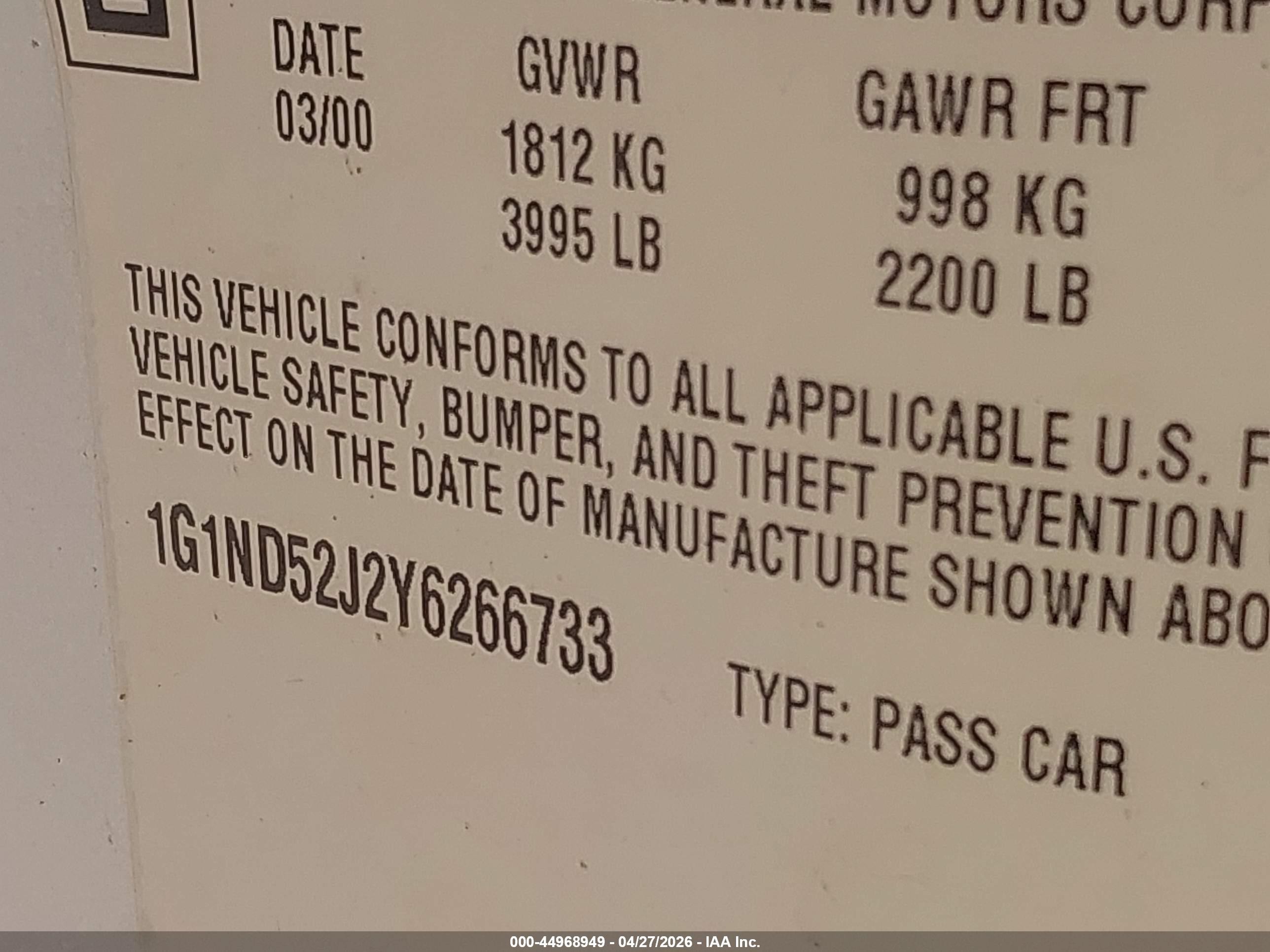 2000 Chevrolet Malibu   Белый vin: 1G1ND52J2Y6266733