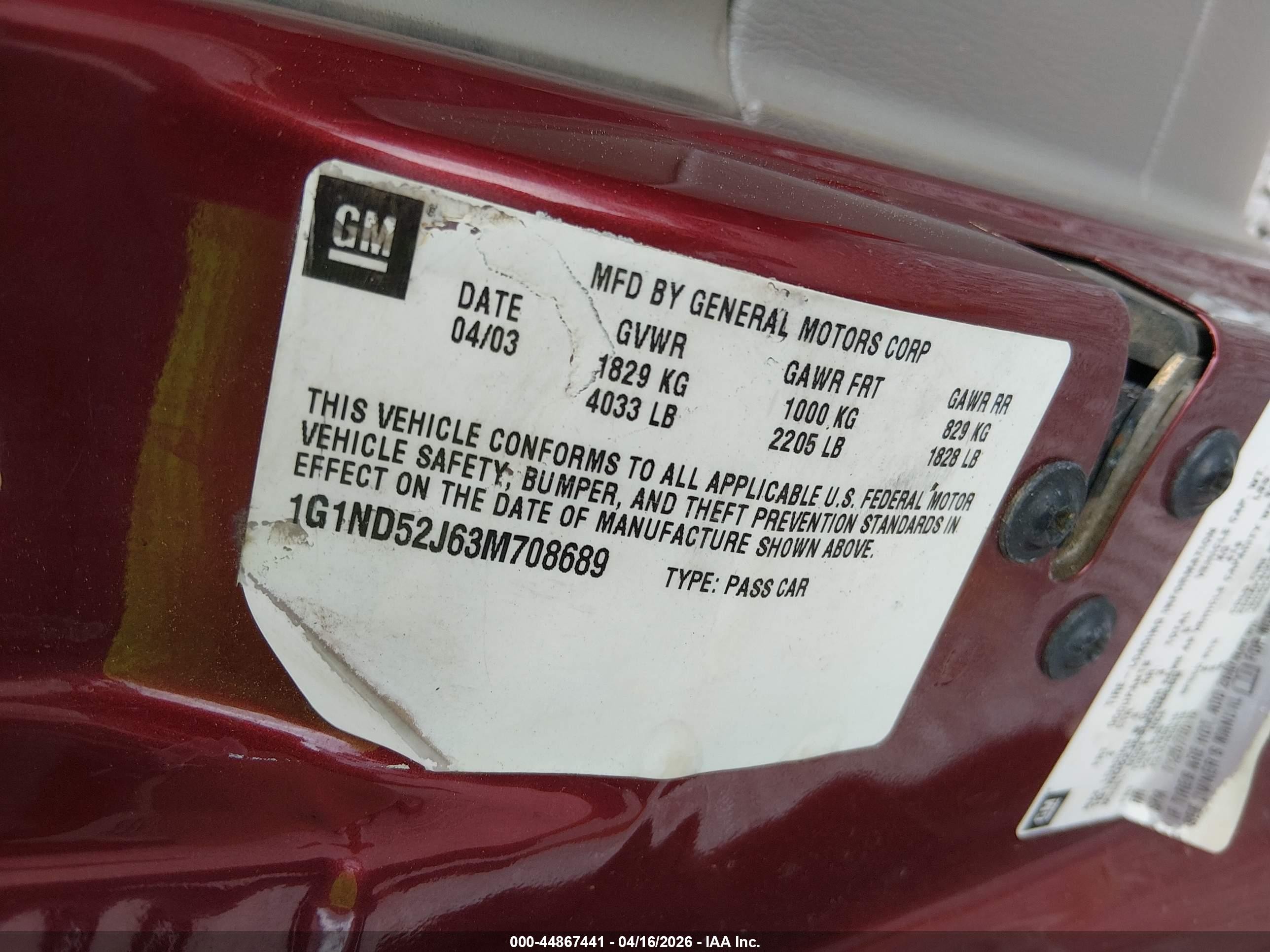 2003 Chevrolet Malibu   Maroon vin: 1G1ND52J63M708689