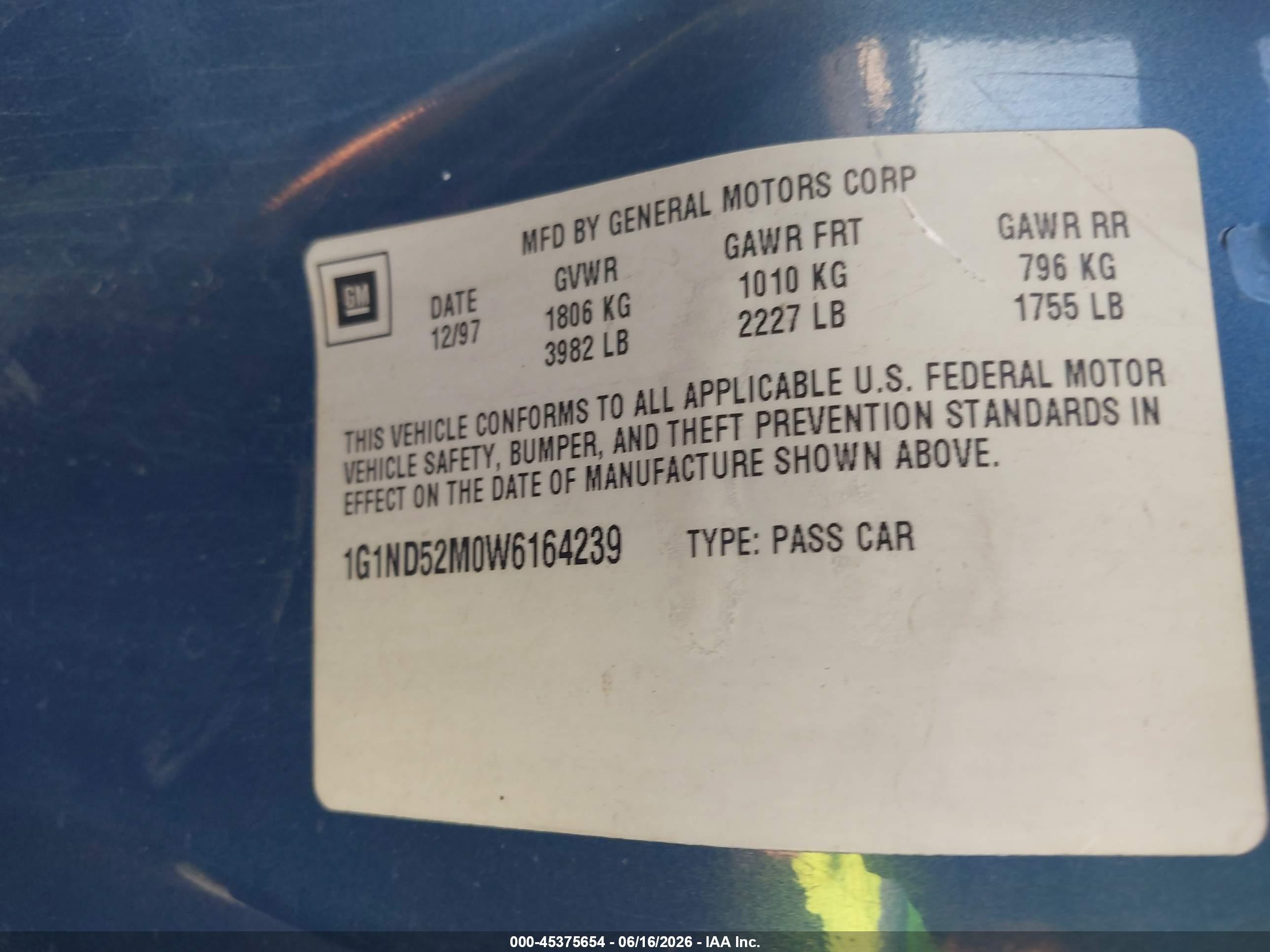 1998 Chevrolet Malibu   Blue vin: 1G1ND52M0W6164239