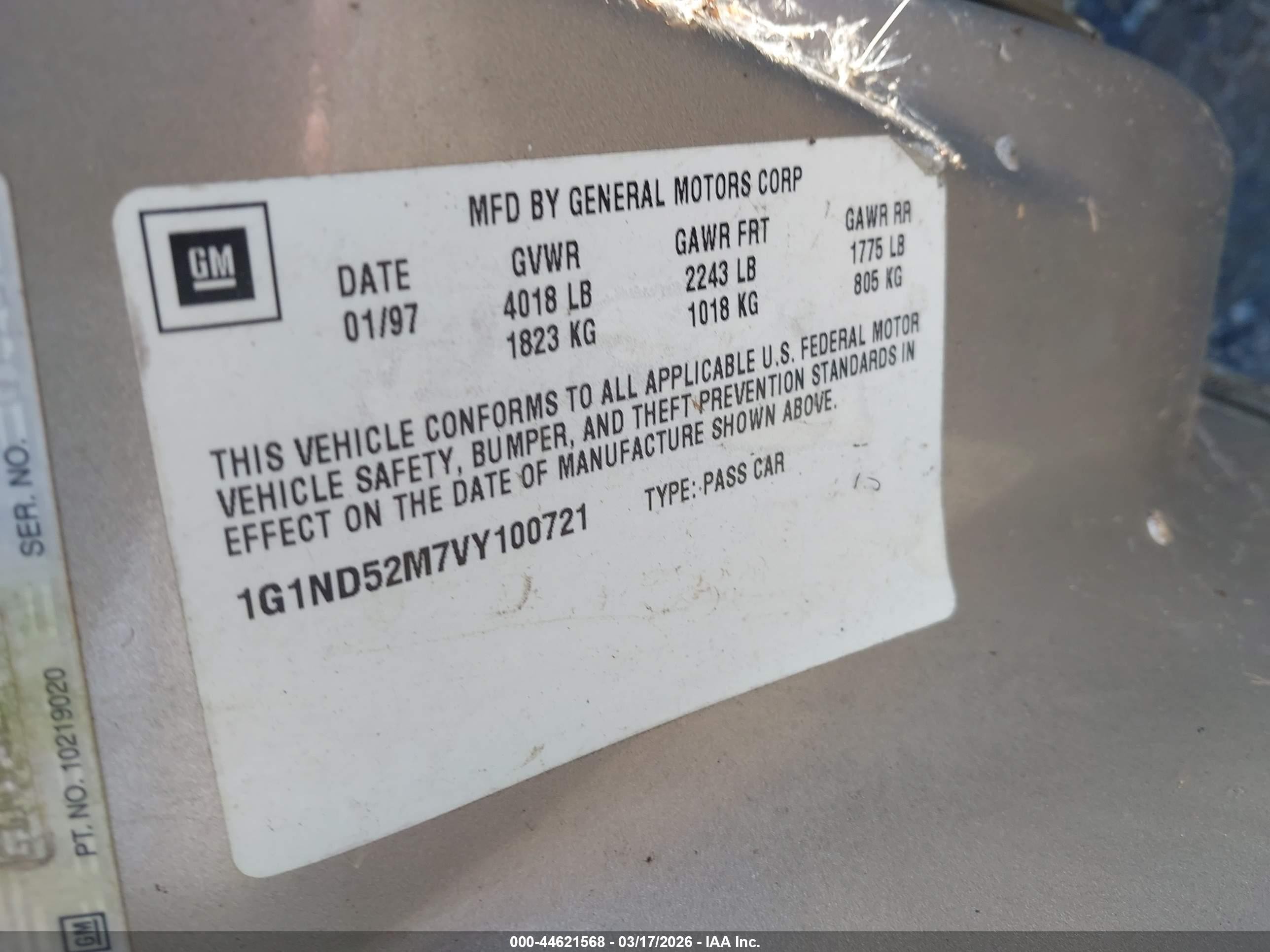 1997 Chevrolet Malibu   Champagne vin: 1G1ND52M7VY100721