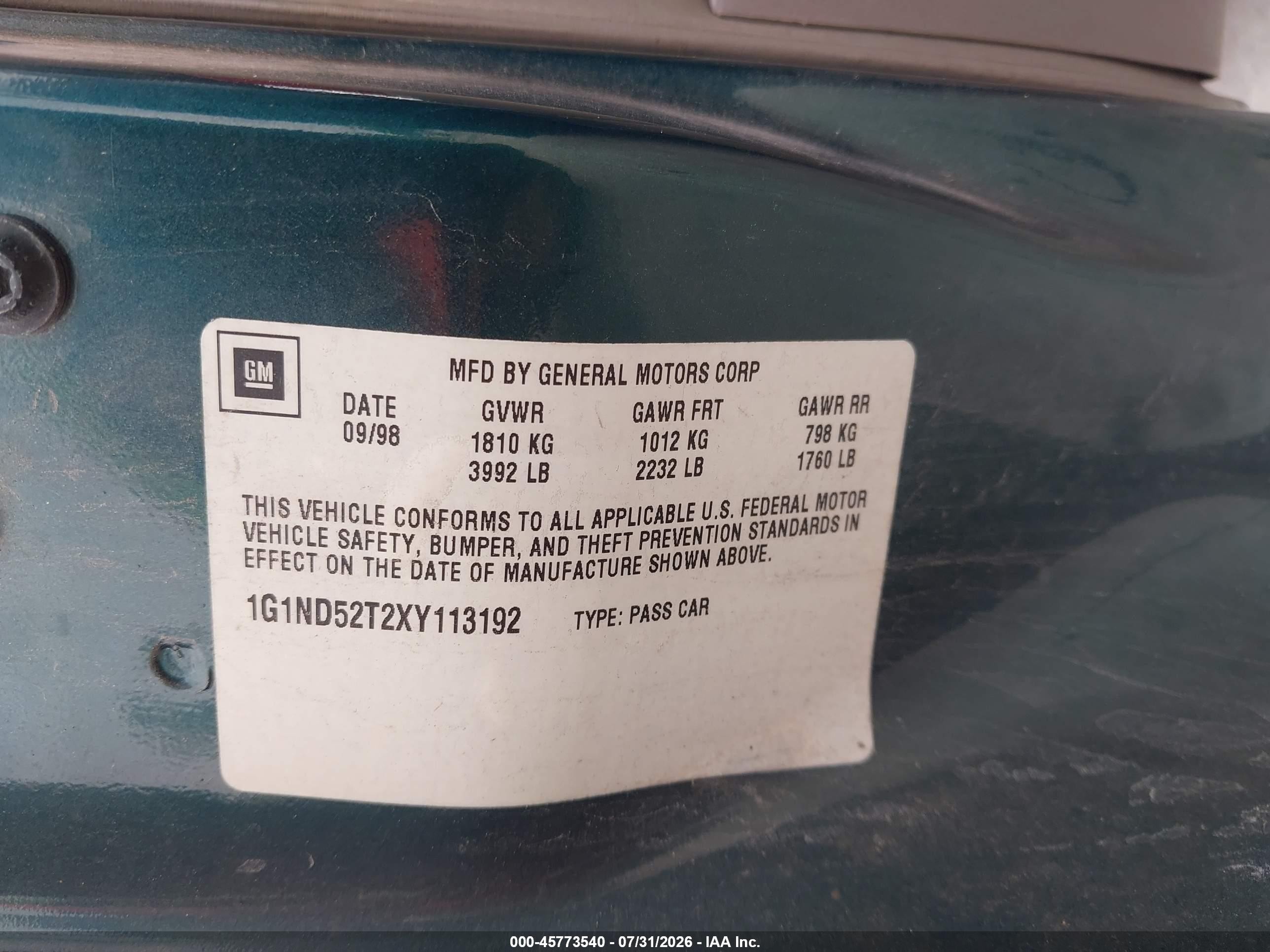 1999 Chevrolet Malibu   Зеленый vin: 1G1ND52T2XY113192
