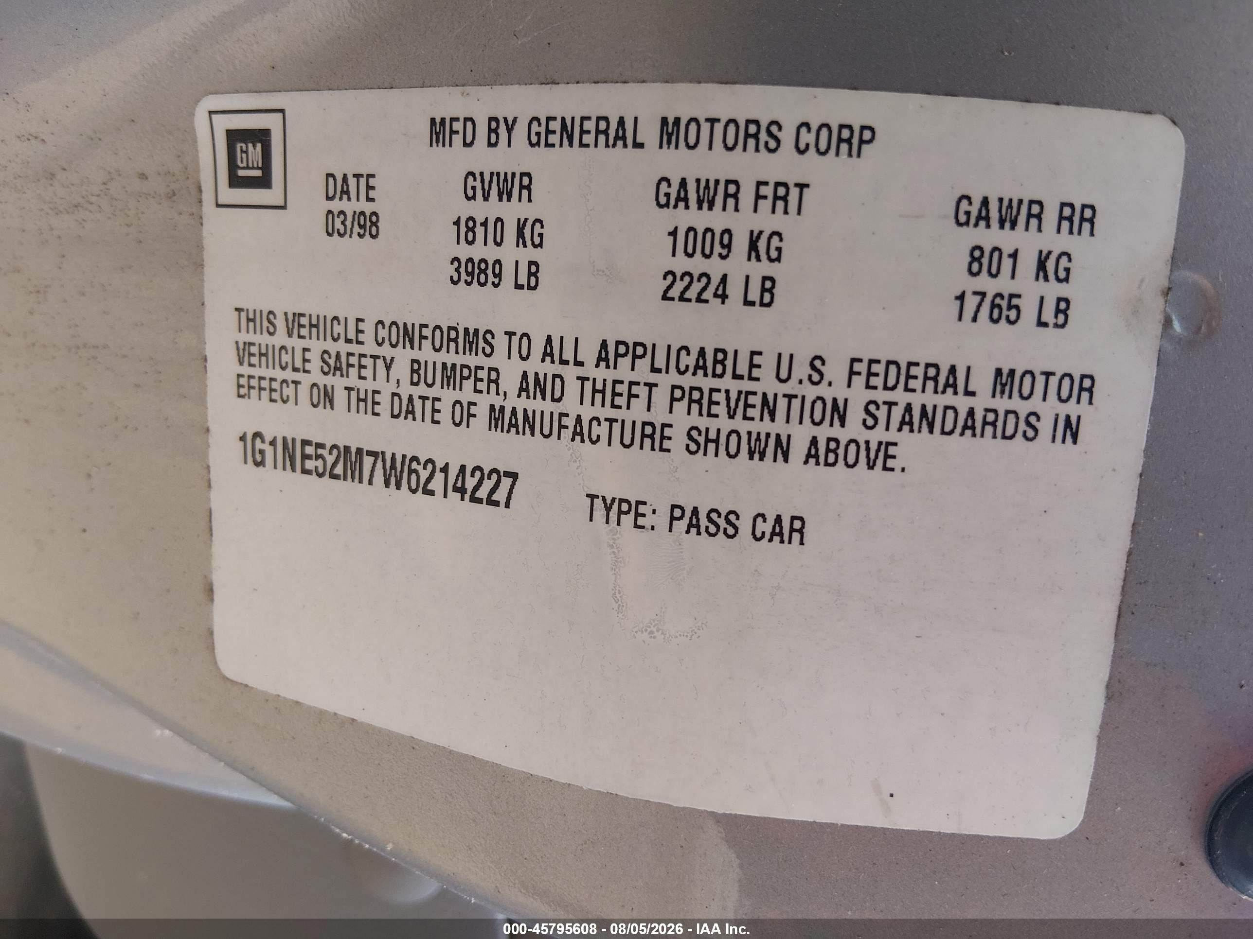 1998 Chevrolet Malibu Ls Gray vin: 1G1NE52M7W6214227