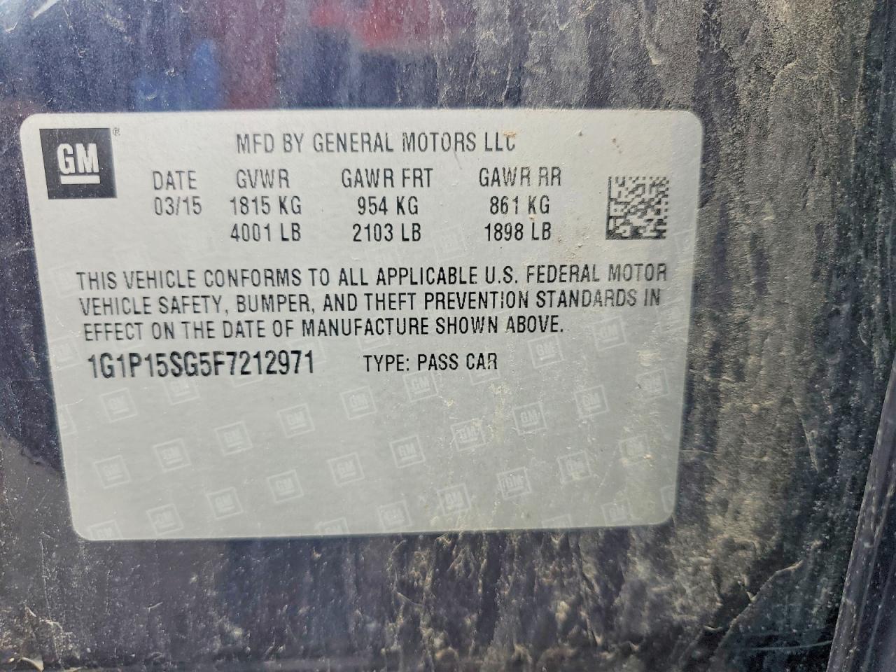 2015 Chevrolet Cruze L Blue vin: 1G1P15SG5F7212971