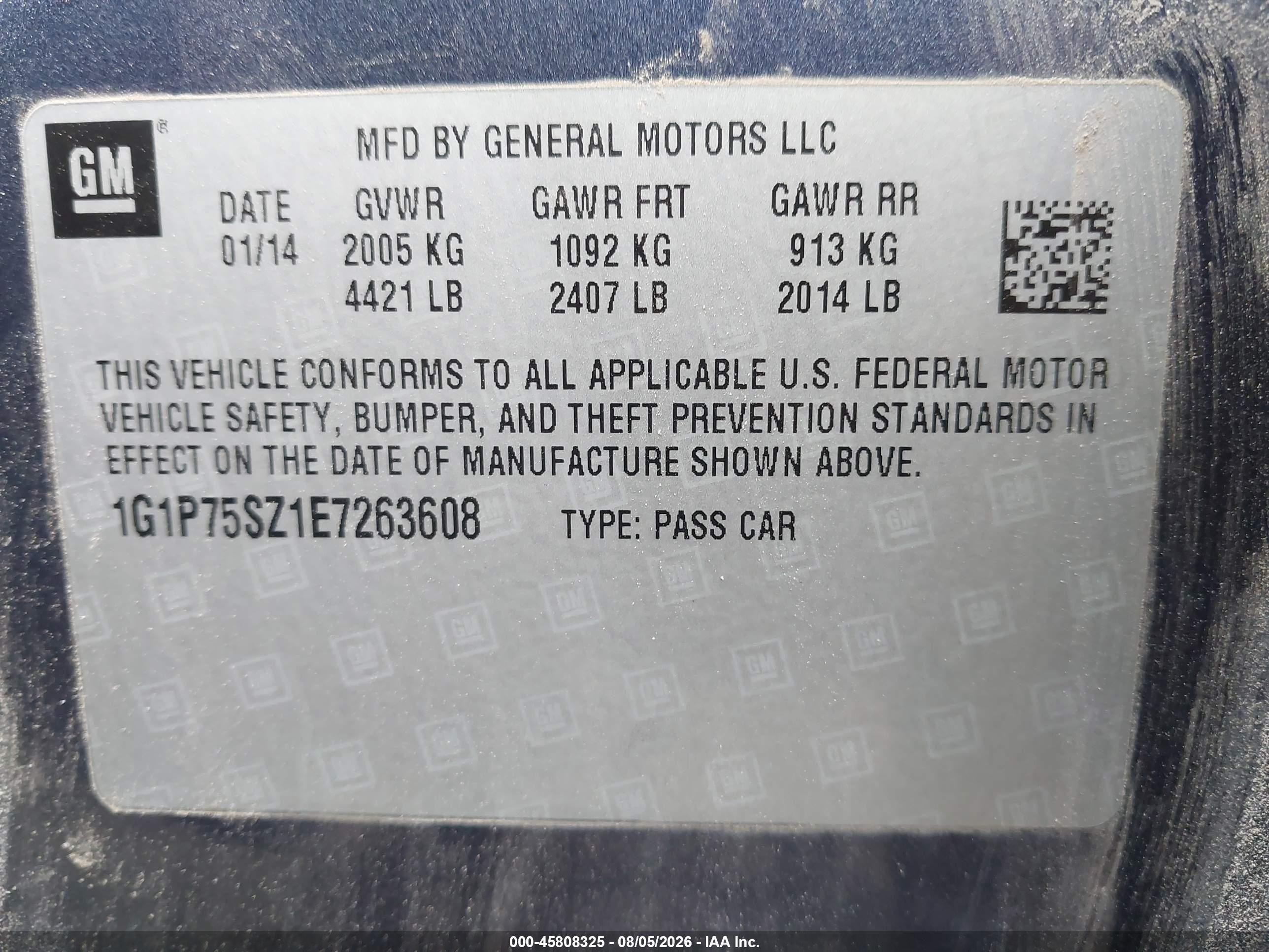 2014 Chevrolet Cruze Diesel Blue vin: 1G1P75SZ1E7263608