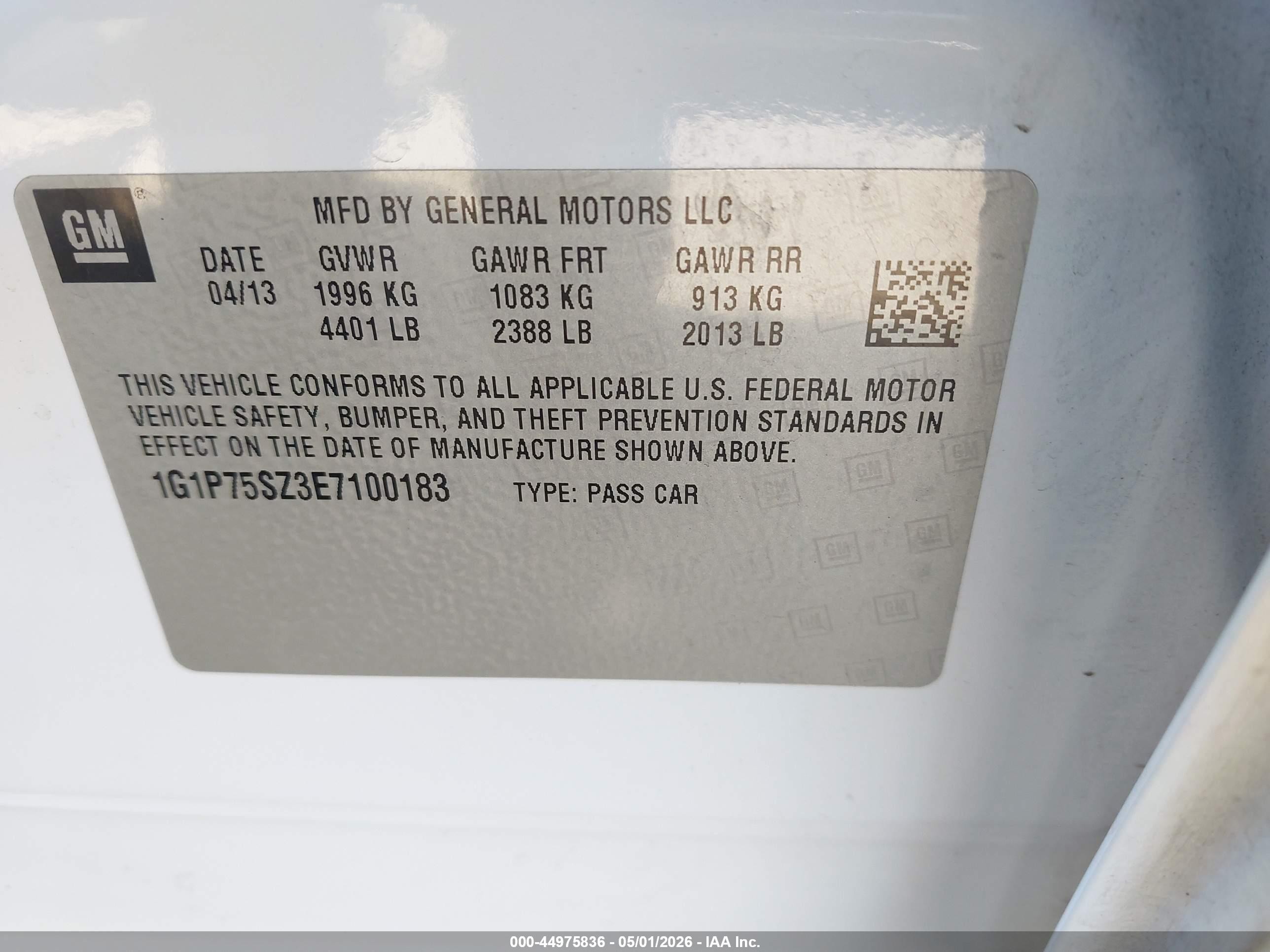 2014 Chevrolet Cruze Diesel White vin: 1G1P75SZ3E7100183