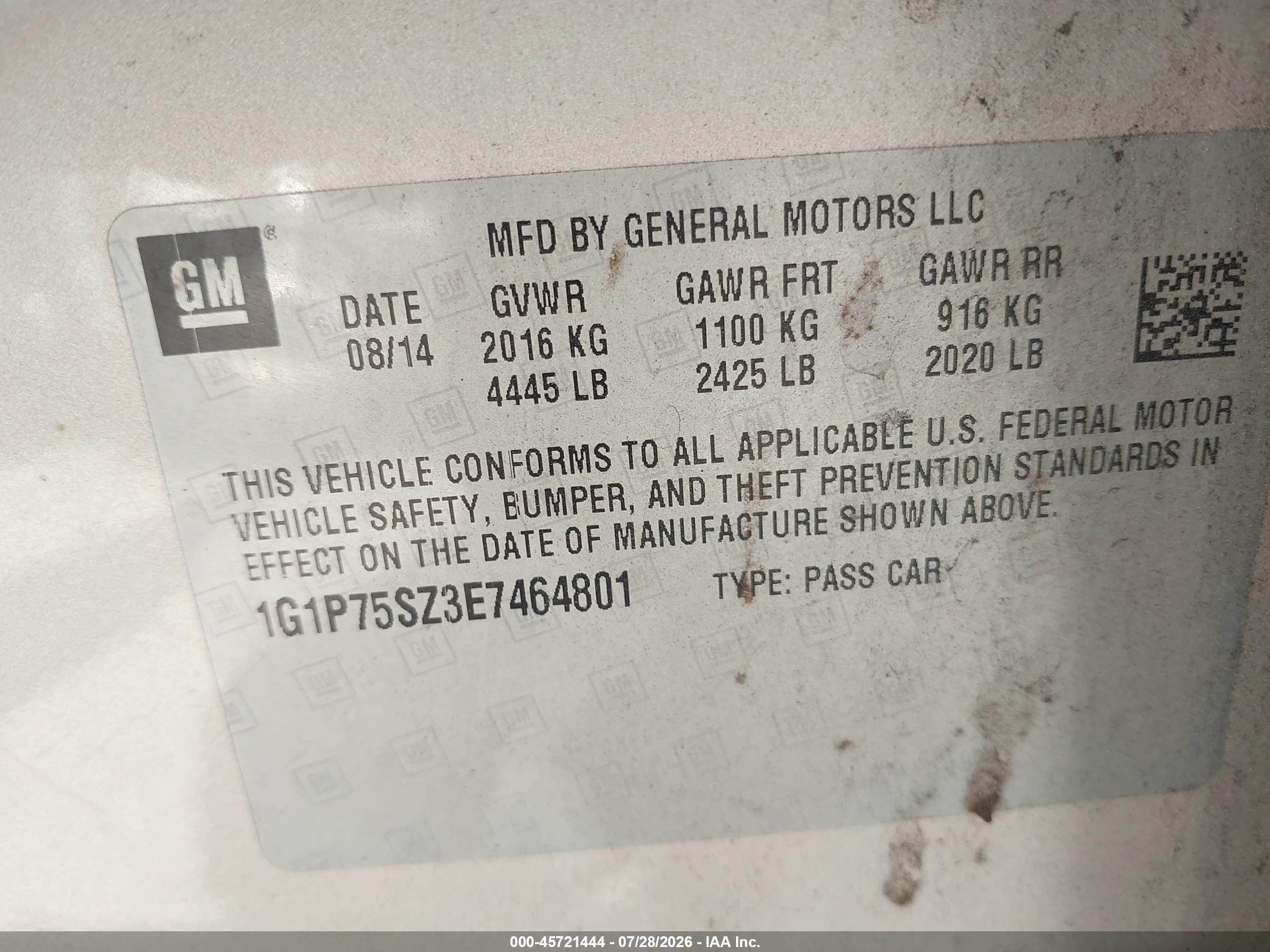 2014 Chevrolet Cruze Diesel Gold vin: 1G1P75SZ3E7464801