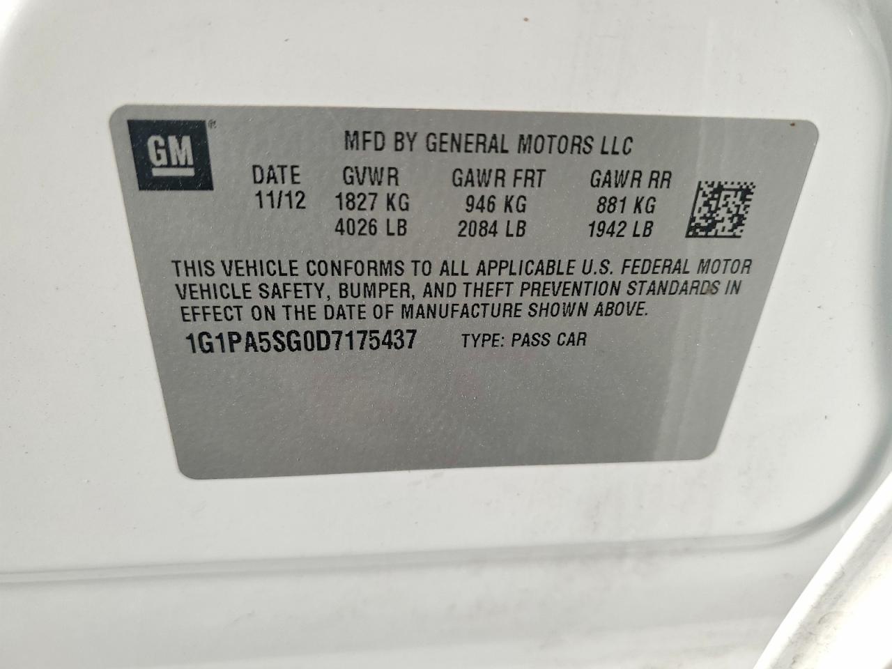 2013 Chevrolet Cruze Ls White vin: 1G1PA5SG0D7175437