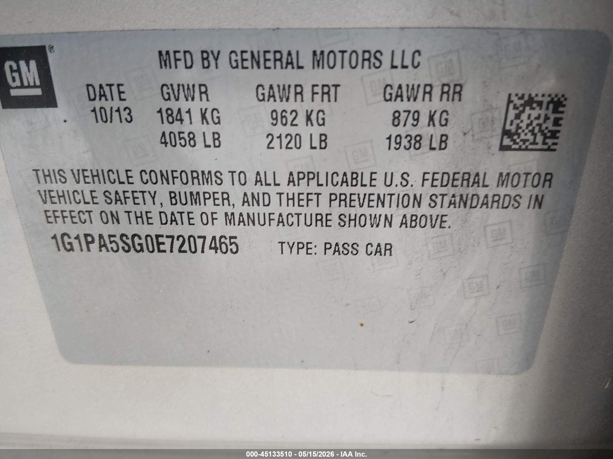 2014 Chevrolet Cruze Ls Auto Gold vin: 1G1PA5SG0E7207465