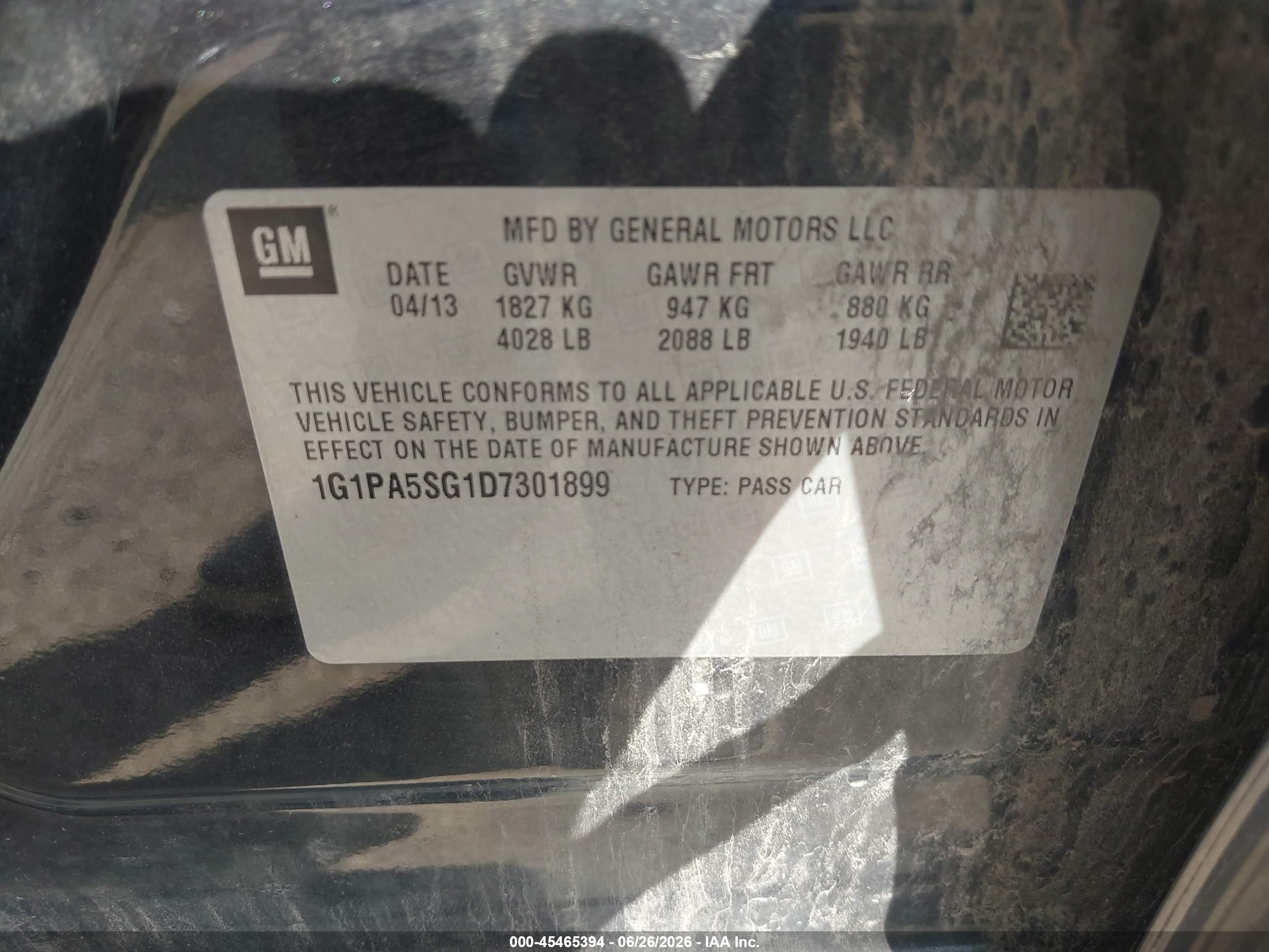 2013 Chevrolet Cruze Ls Auto Black vin: 1G1PA5SG1D7301899