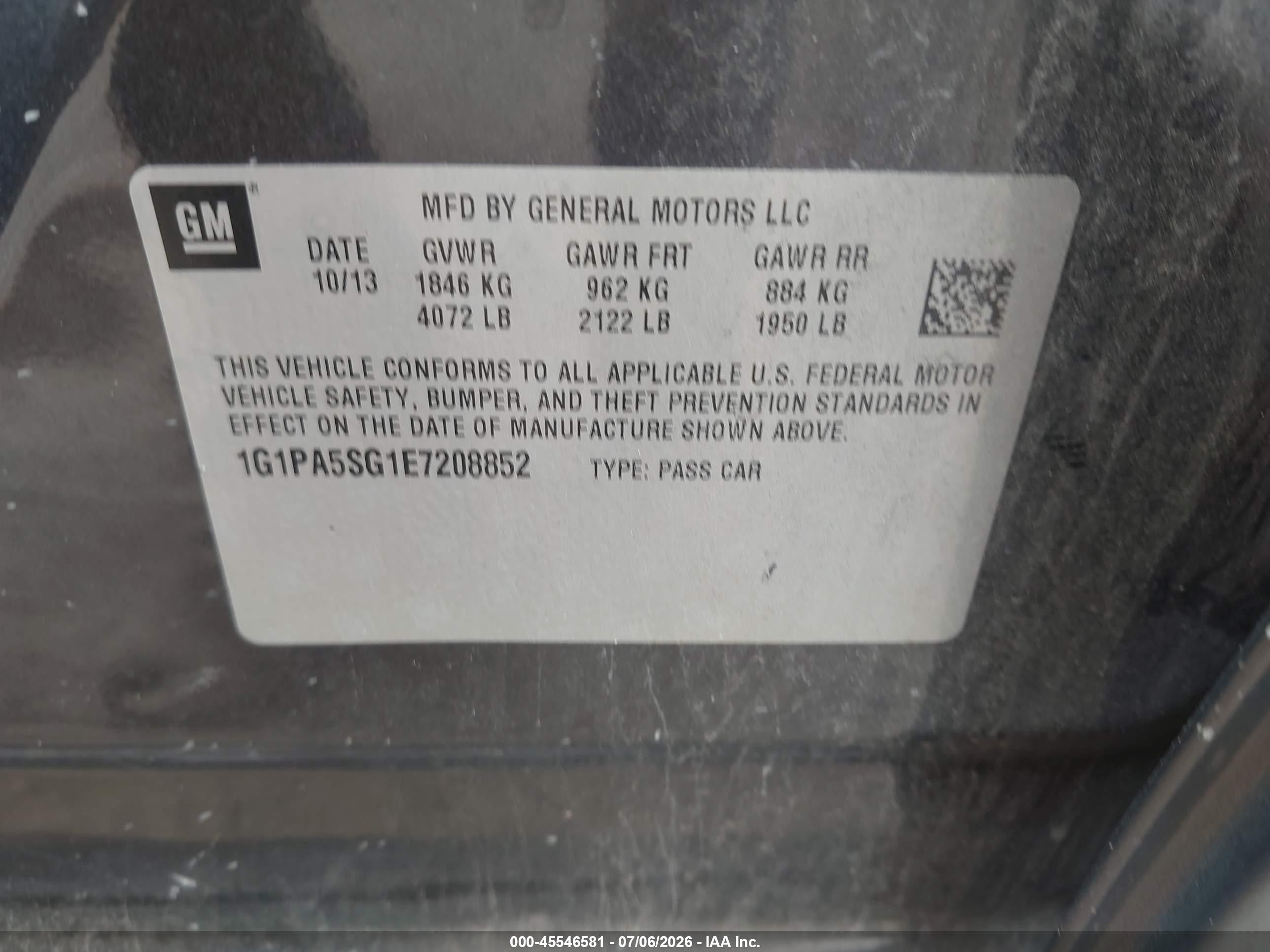 2014 Chevrolet Cruze Ls Auto Серый vin: 1G1PA5SG1E7208852