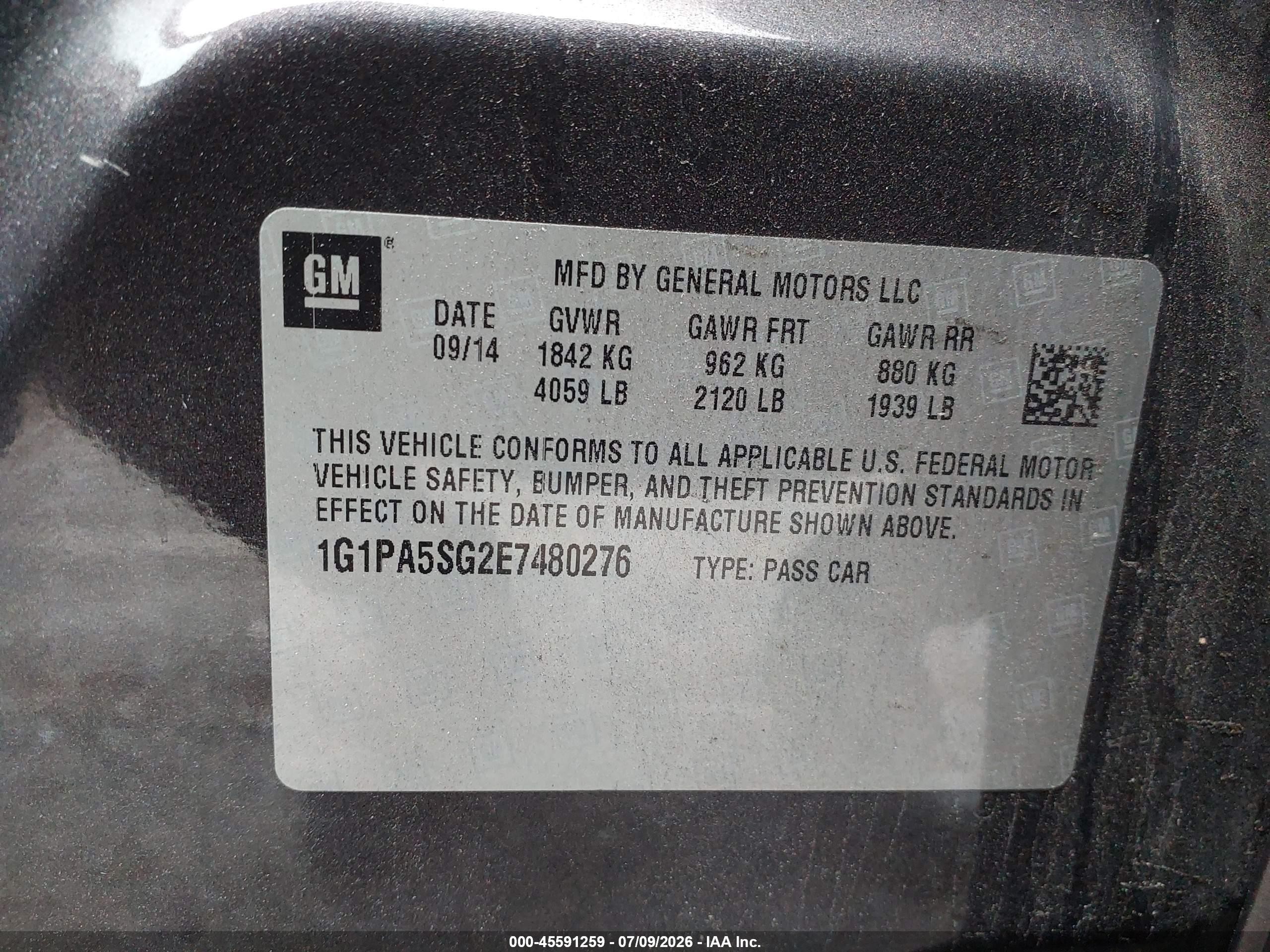 2014 Chevrolet Cruze Ls Auto Gray vin: 1G1PA5SG2E7480276
