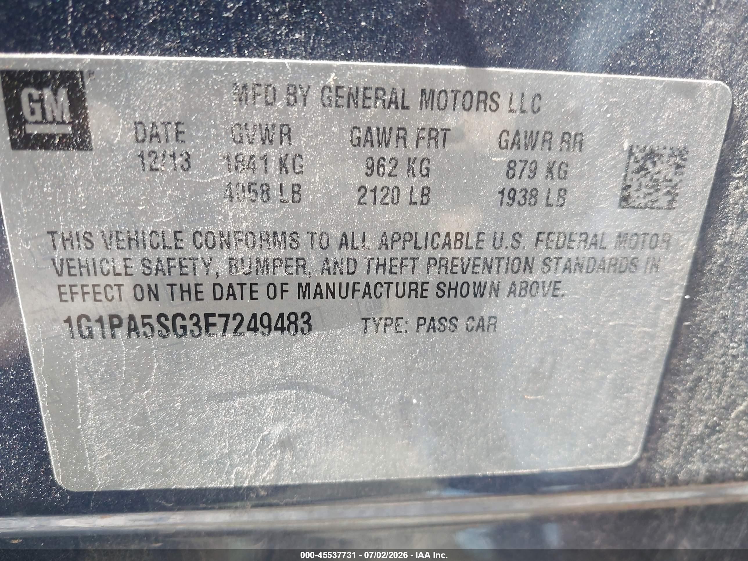 2014 Chevrolet Cruze Ls Auto Gray vin: 1G1PA5SG3E7249483
