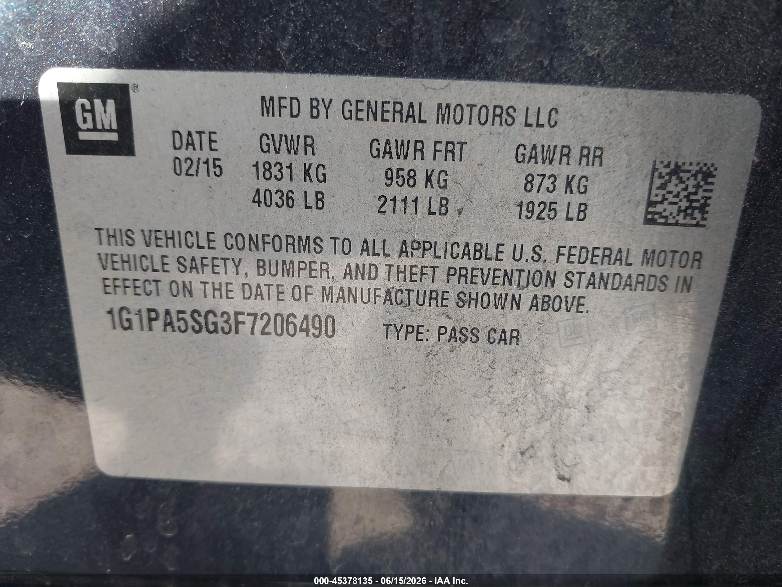 2015 Chevrolet Cruze Ls Auto Purple vin: 1G1PA5SG3F7206490