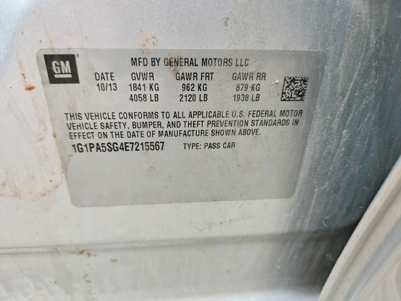 2014 Chevrolet Cruze Ls Silver vin: 1G1PA5SG4E7215567