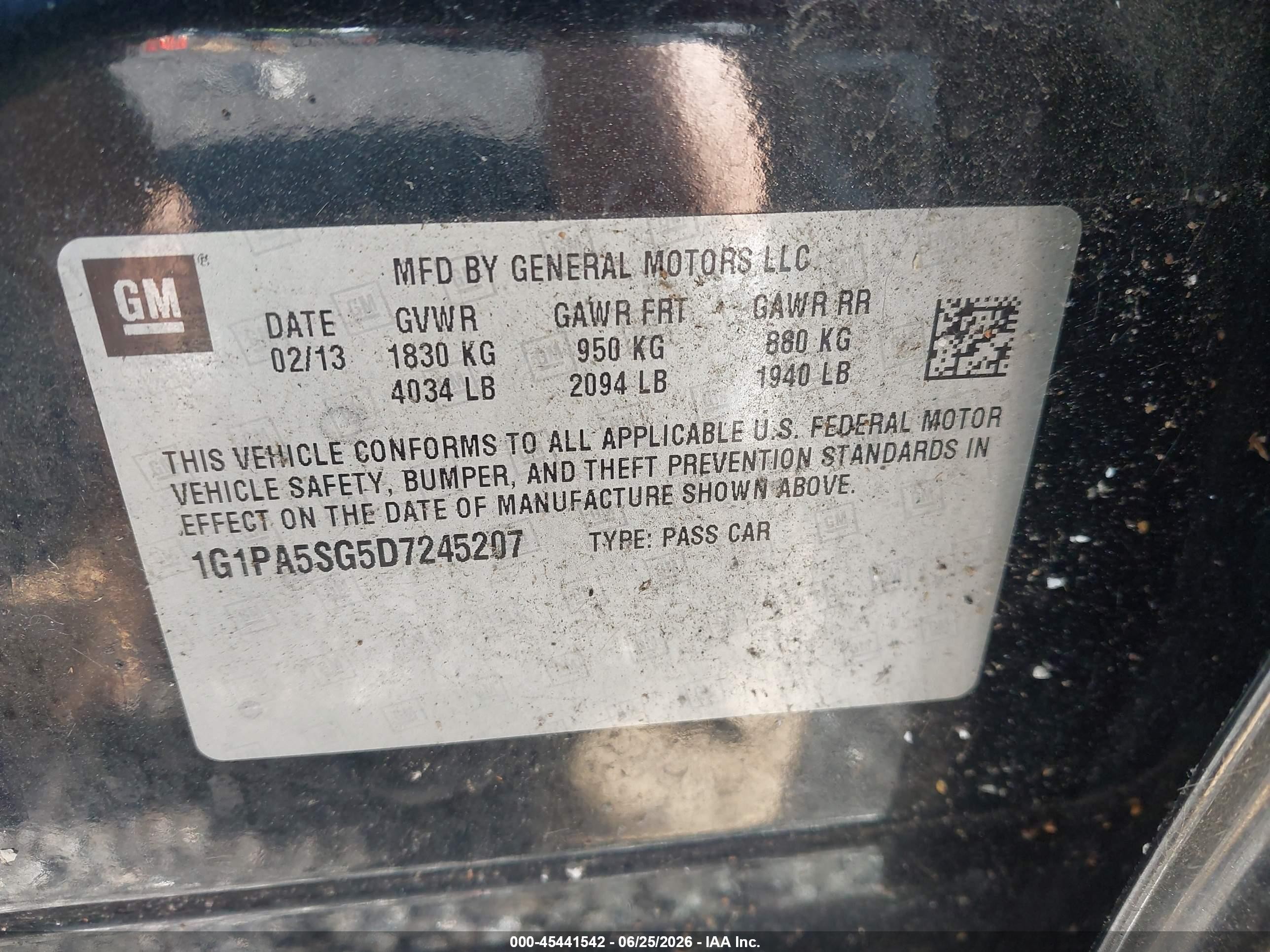 2013 Chevrolet Cruze Ls Auto Black vin: 1G1PA5SG5D7245207