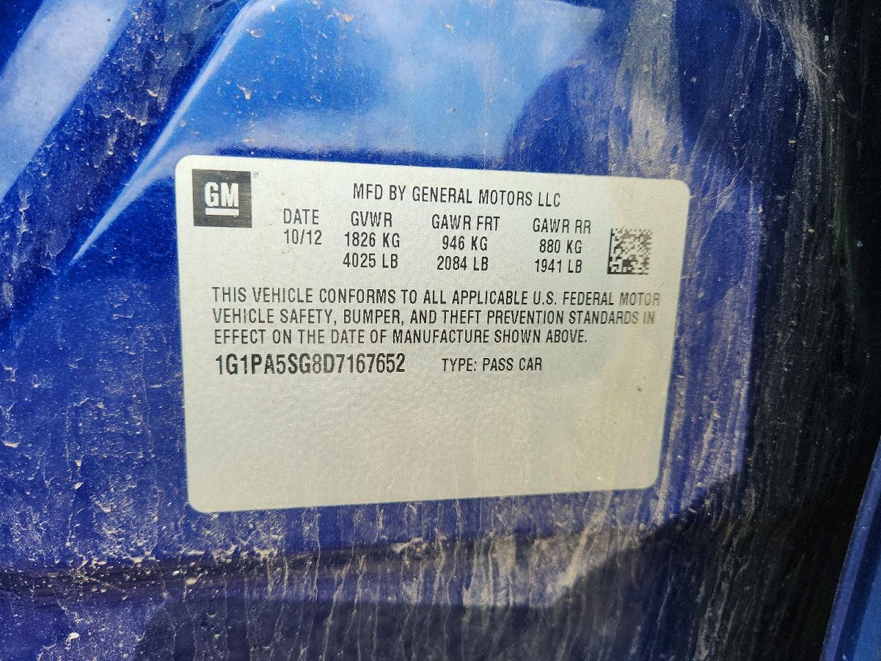 2013 Chevrolet Cruze Ls Blue vin: 1G1PA5SG8D7167652