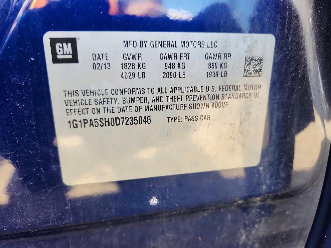 2013 Chevrolet Cruze Ls Blue vin: 1G1PA5SH0D7235046