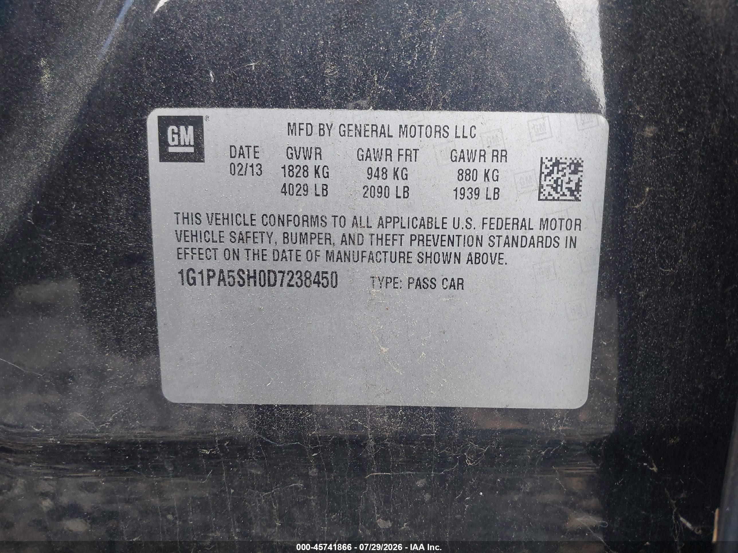 2013 Chevrolet Cruze Ls Auto Black vin: 1G1PA5SH0D7238450