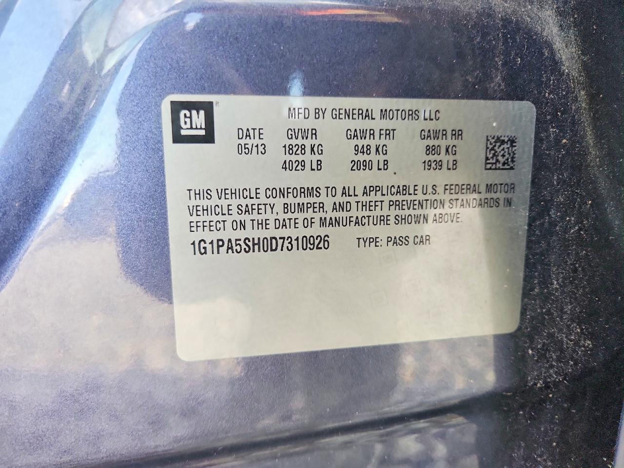 2013 Chevrolet Cruze Ls Blue vin: 1G1PA5SH0D7310926